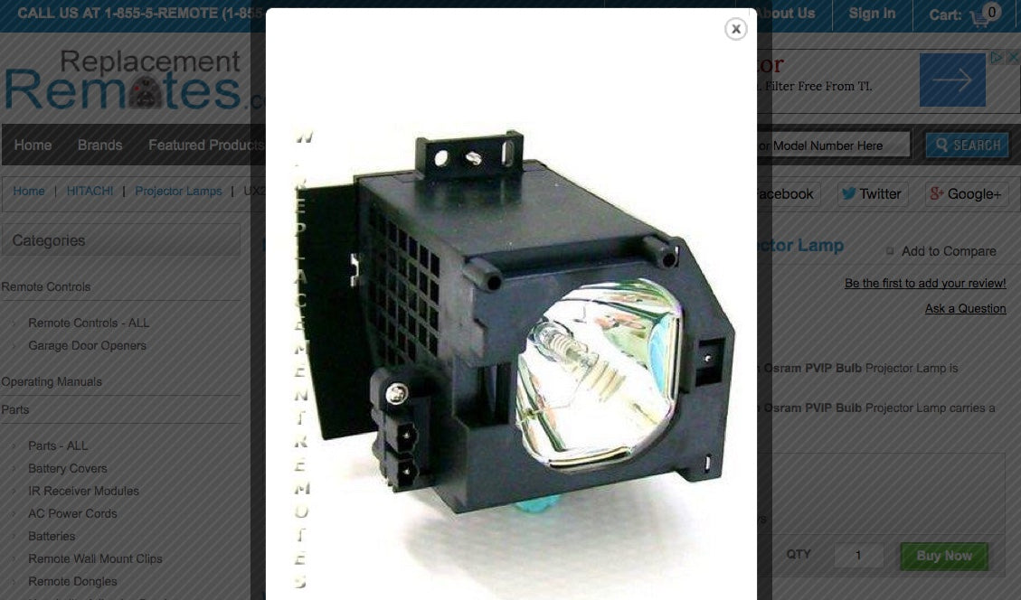 HITACHI UX21516 with Osram PVIP Bulb Projection TV Projector Lamp