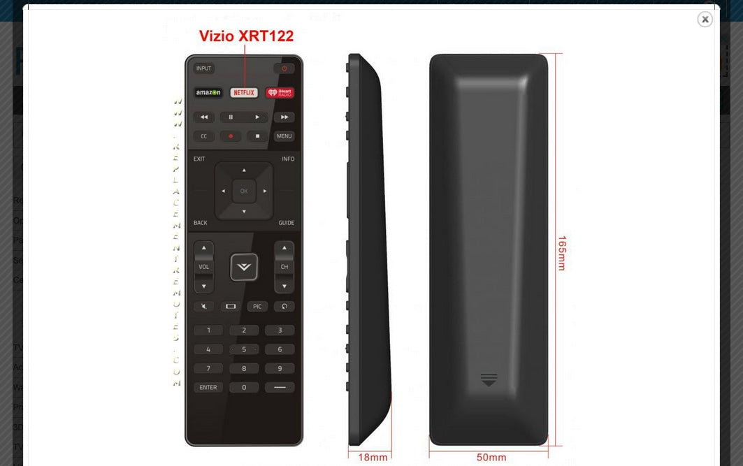 VIZIO XRT122 TV Remote Control