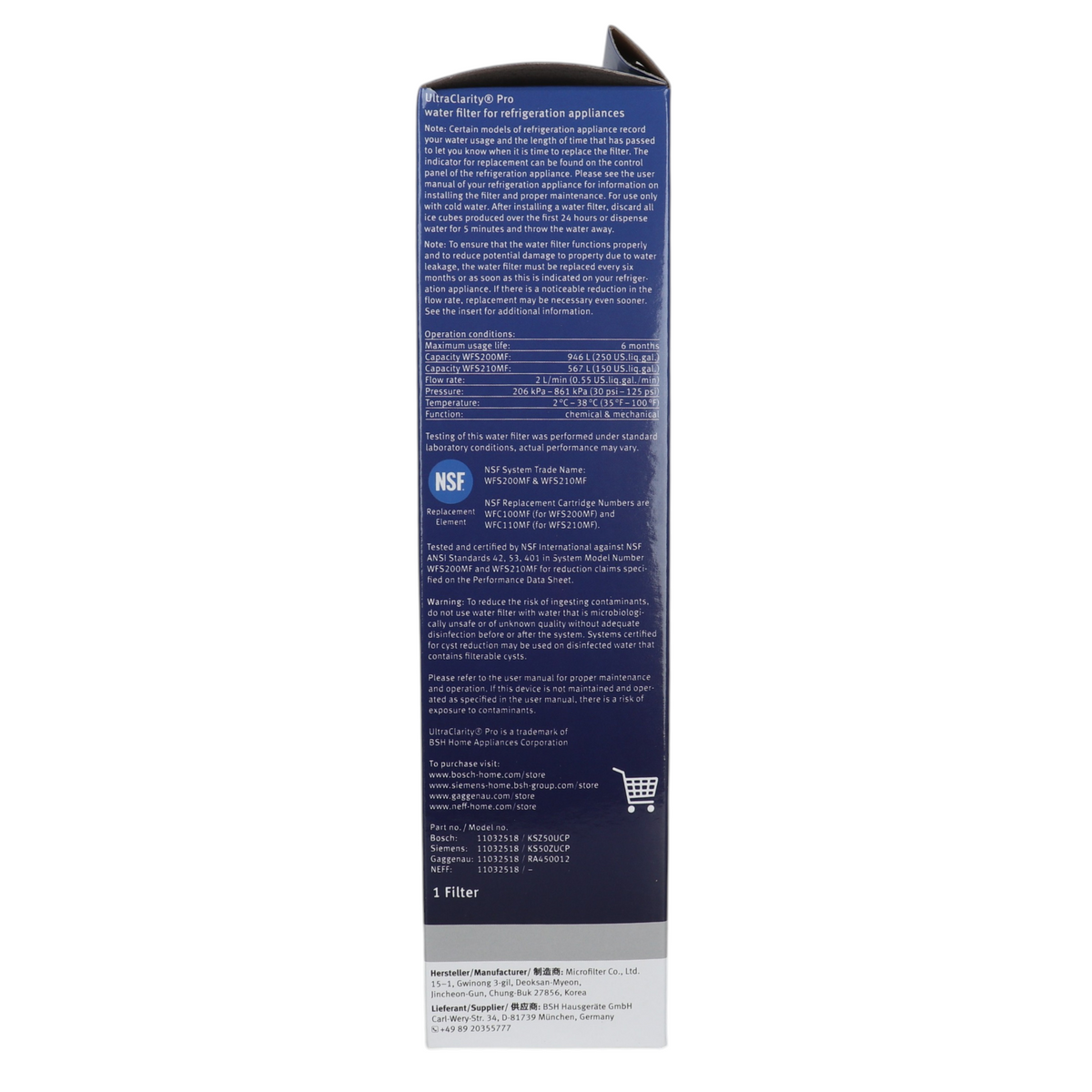 Filtro de agua para refrigerador Bosch 11032518 original UltraClarity Pro - 11032518