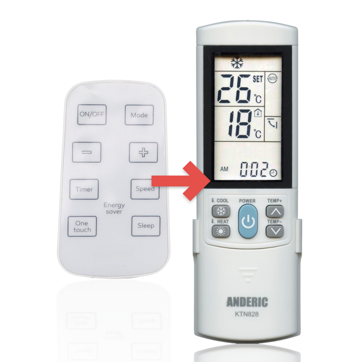 Anderic white universal air conditioner remote control with clearly labeled function buttons for home climate control