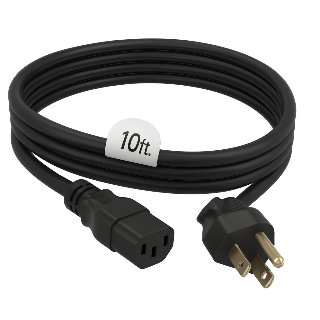 Anderic Universal 10 Foot AC AWG Power Cable | 3 Prong | 3 Prong Female - 10FT3PPC