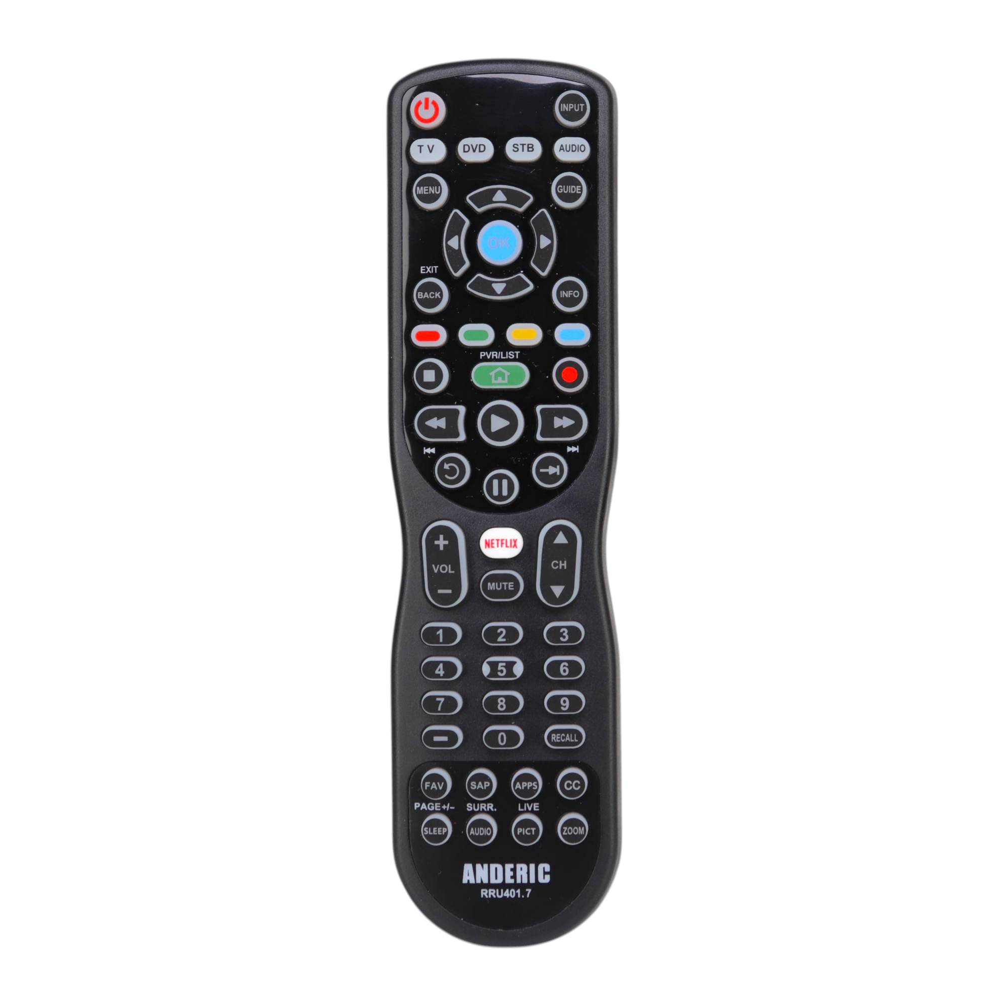 Anderic RRU401.7 4-Device Universal Remote Control with Backlight, Macro and Learning for TV, Cable, Streaming, DVD and more