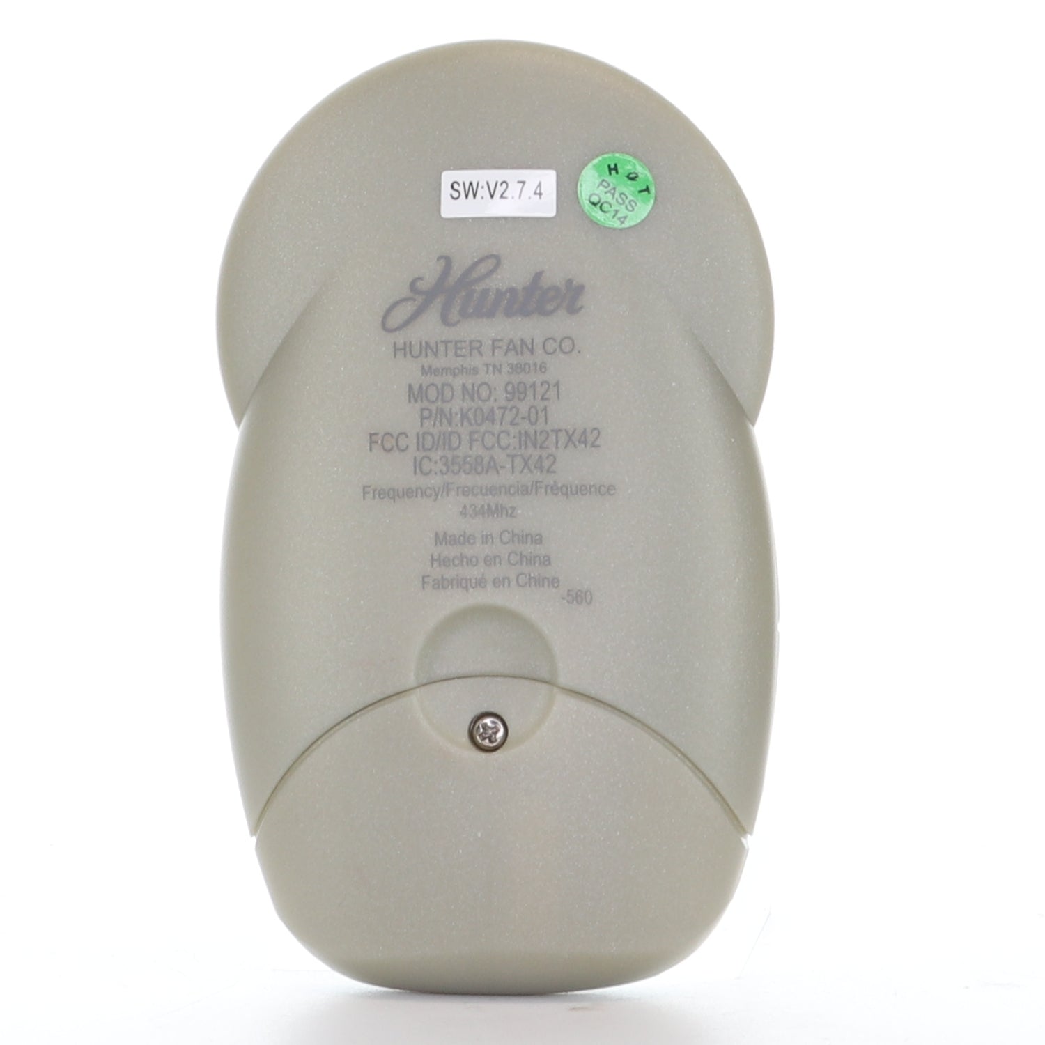 Hunter 99121 / IN2TX42 / K0472-01 | Up Light | Down Light | 3-Speed | Ceiling Fan Remote Control - 99121