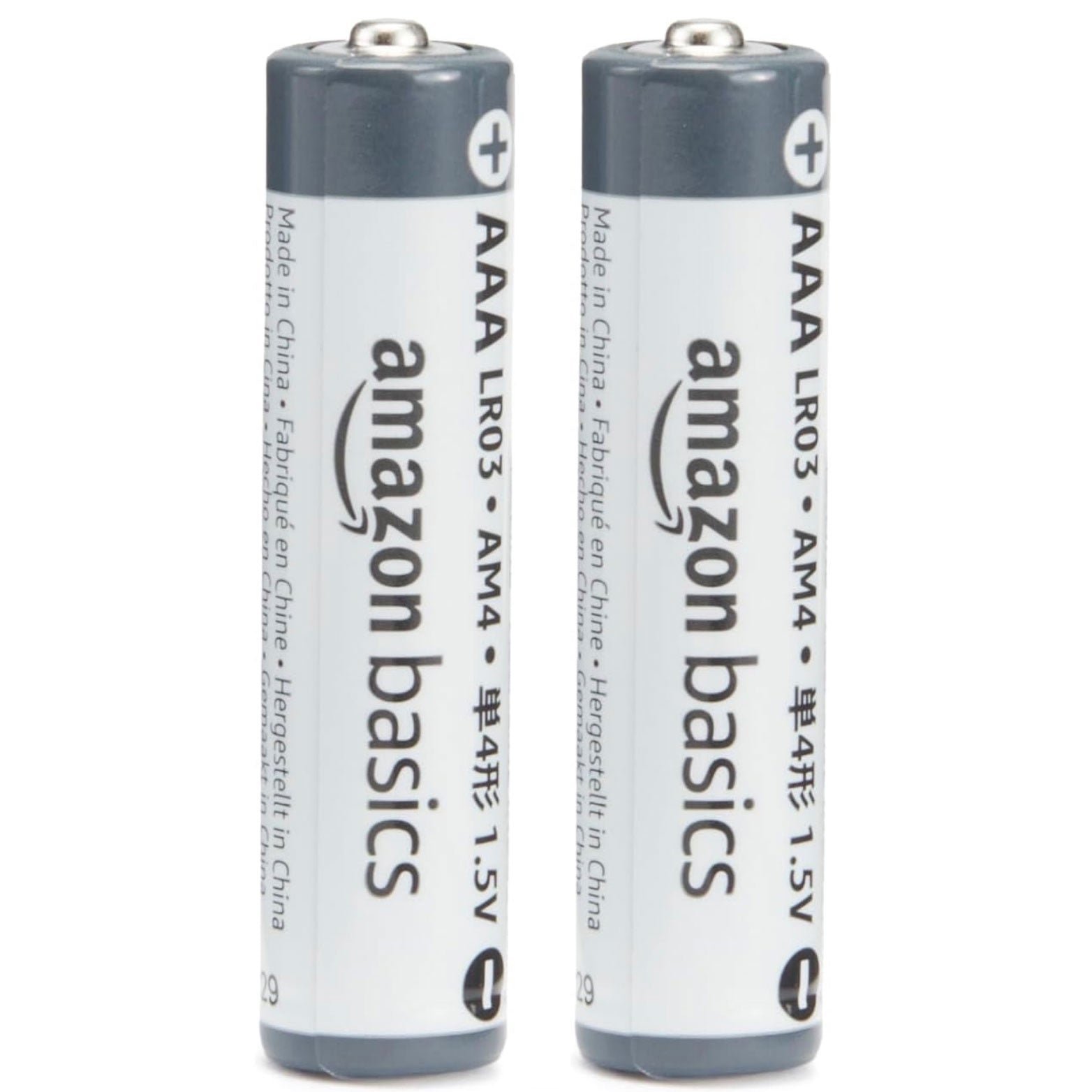 Two long-lasting AAA Battery Include 2 pack batteries stand upright side by side on a white background, ideal for remote control use.