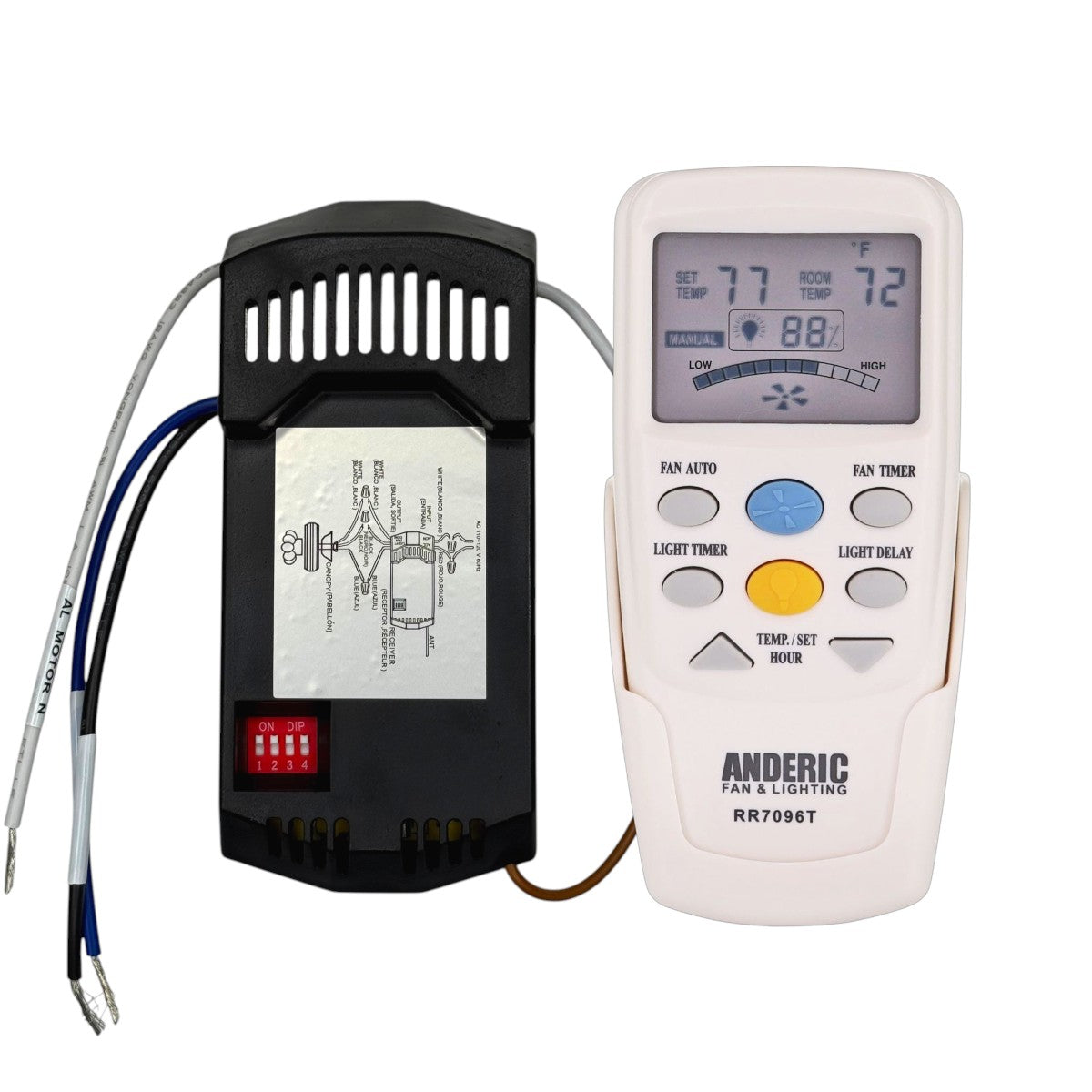 Anderic CHQ7096TKIT (FAN28R-T) Universal Ceiling Fan Remote Control Add-on Kit for 3-speed AC Fans – Includes RR7096T Thermostatic Remote & FAN28R-T Receiver