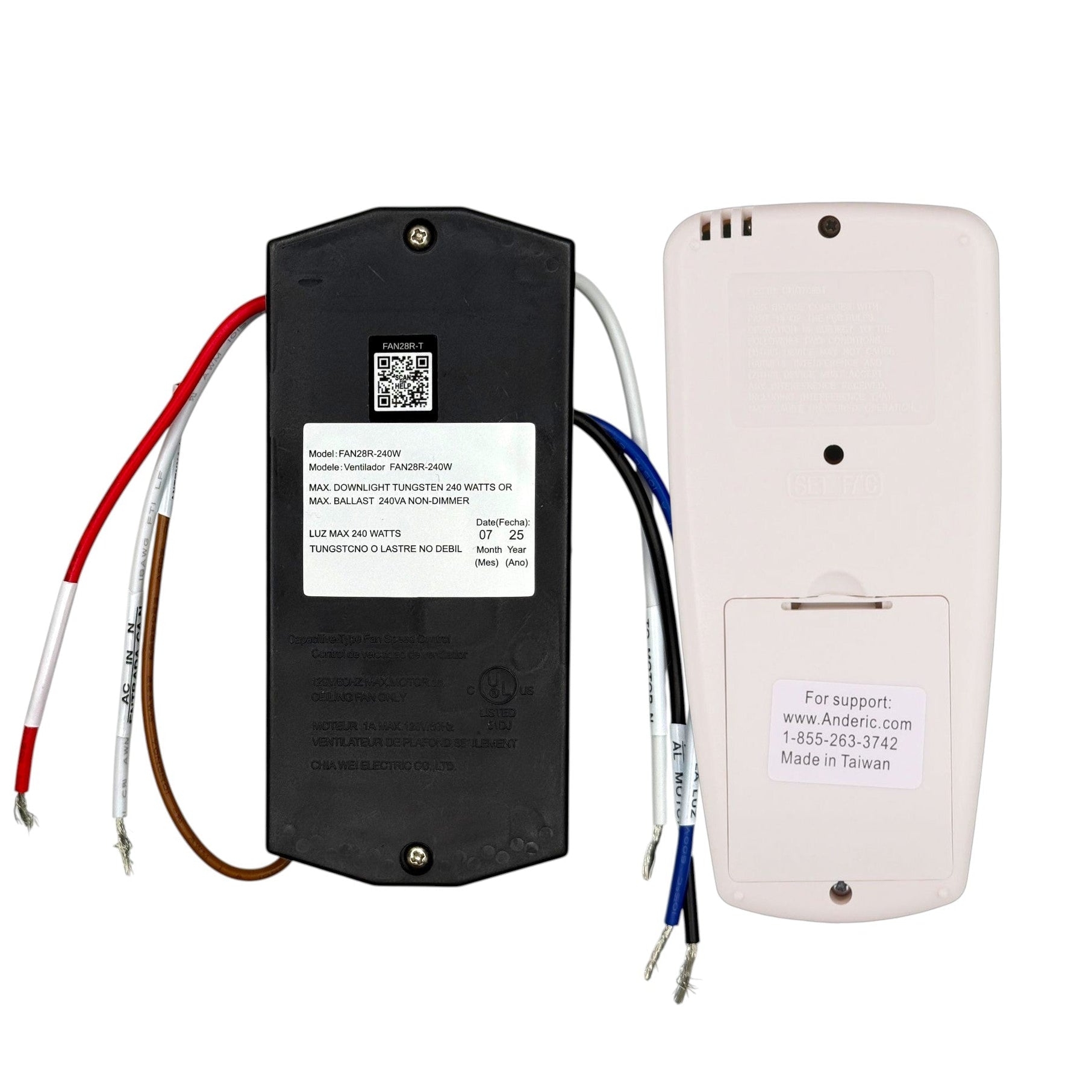 Anderic CHQ7096TKIT (FAN28R-T) Universal Ceiling Fan Remote Control Add-on Kit for 3-speed AC Fans – Includes RR7096T Thermostatic Remote & FAN28R-T Receiver