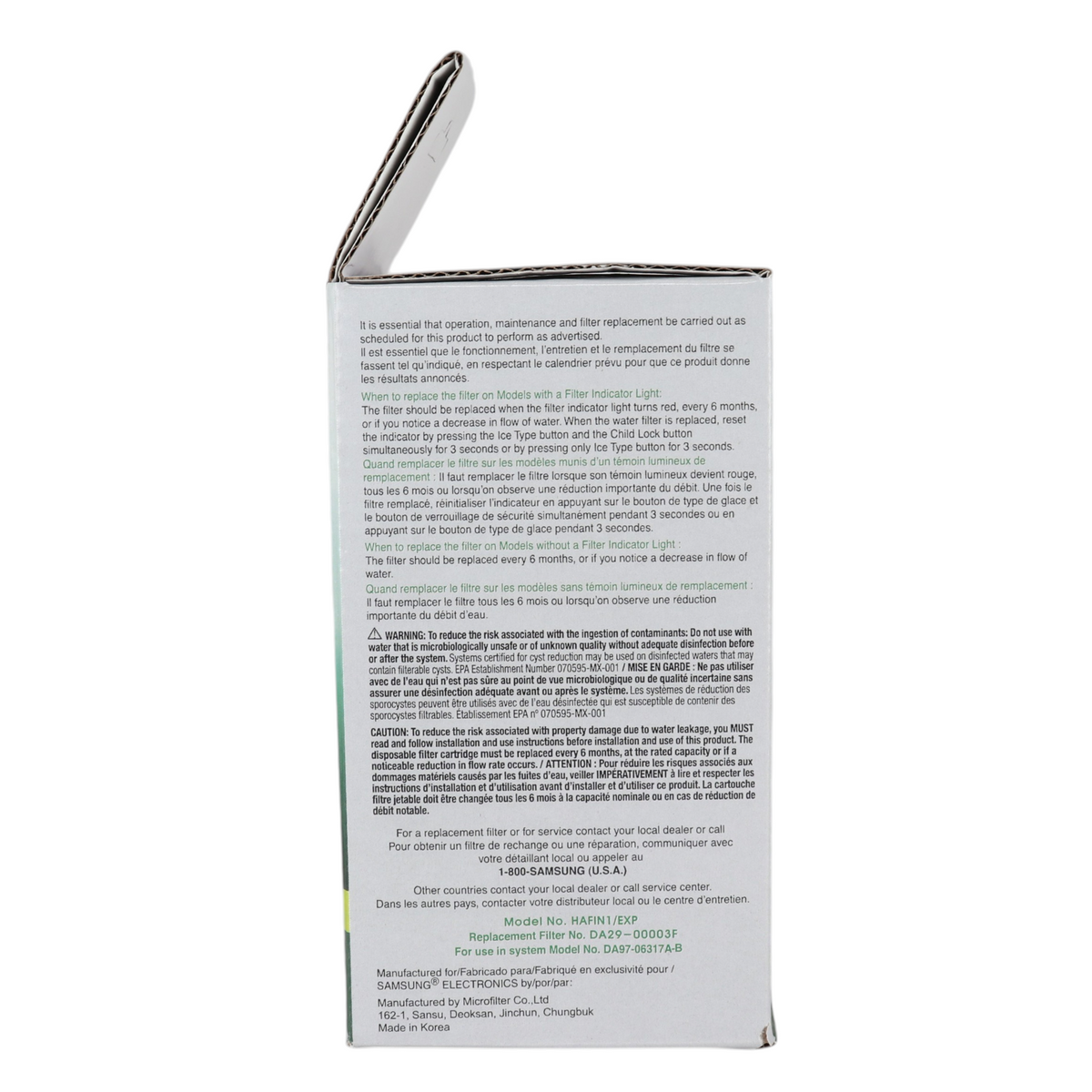 Filtro de agua de repuesto para refrigerador Samsung DA29-00003F HAFIN1/EXP Aqua-Pure Plus - DA2900003F