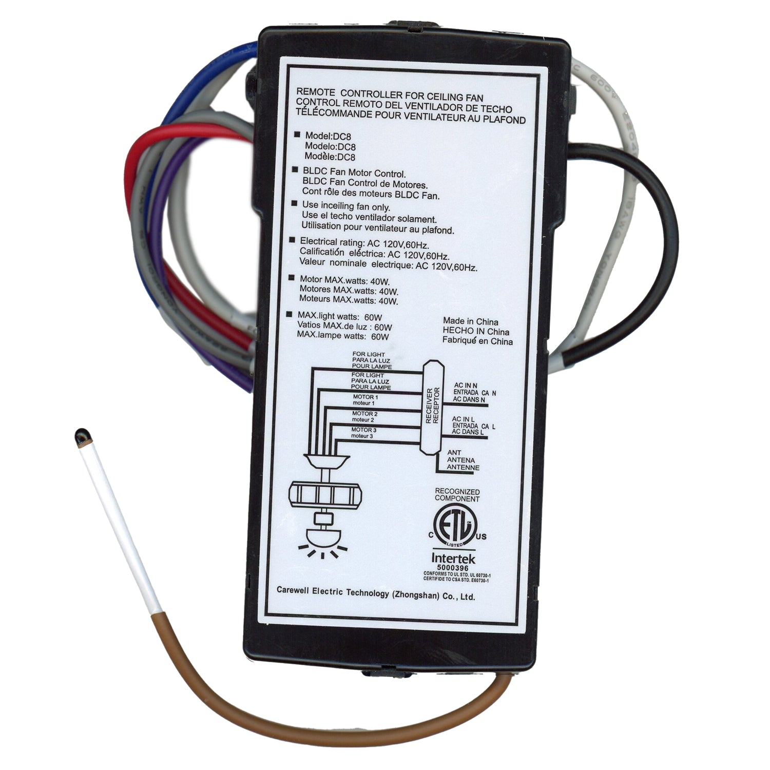 Receptor para ventilador de techo ATLAS DC8-70SG7-LDC - DC870SG7LDC