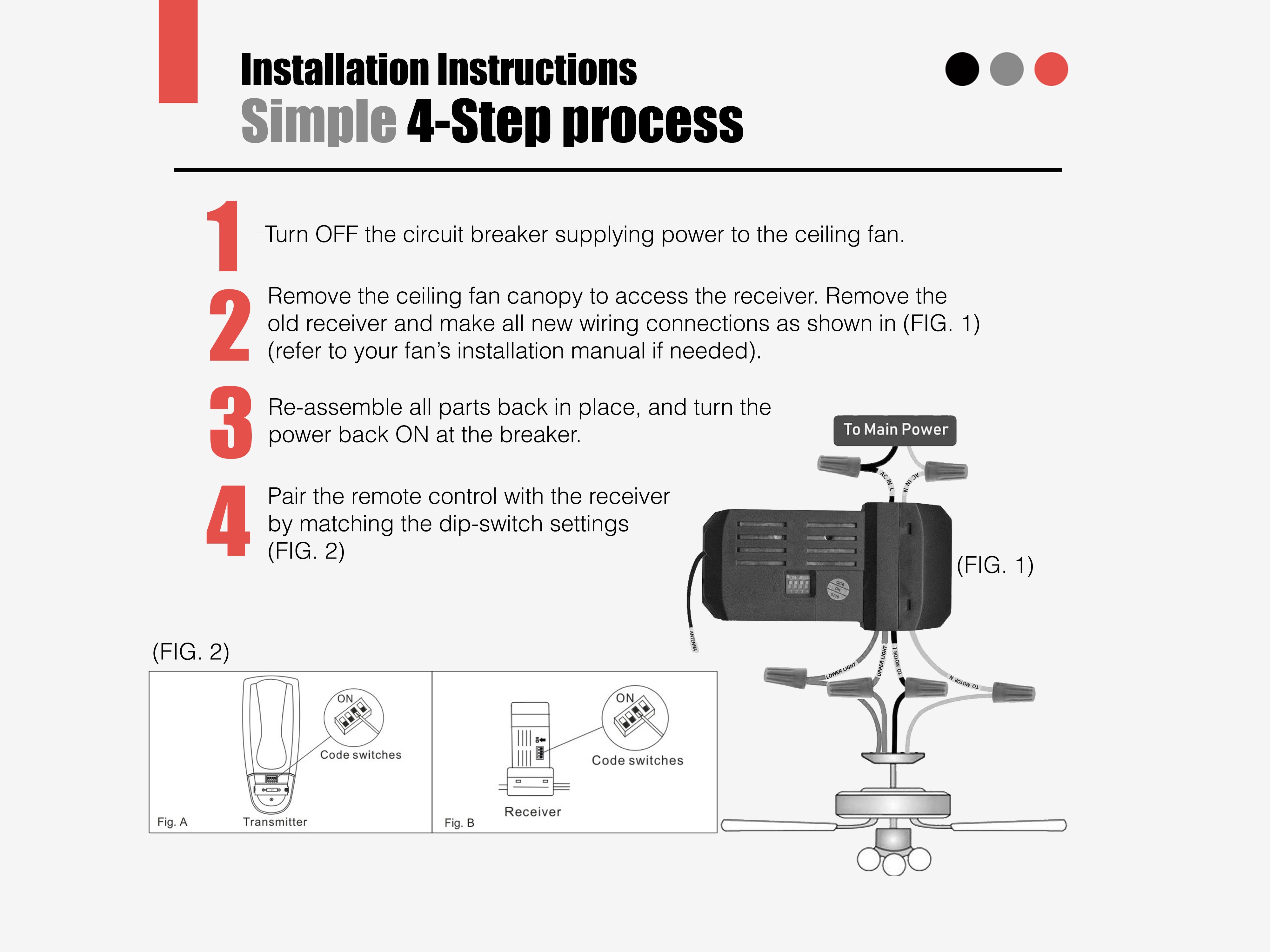 Anderic FAN28R-UD UP & Down light Ceiling Fan Remote control receiver for Hampton Bay | AC | 3-Speed | Dimming - FAN28RUD