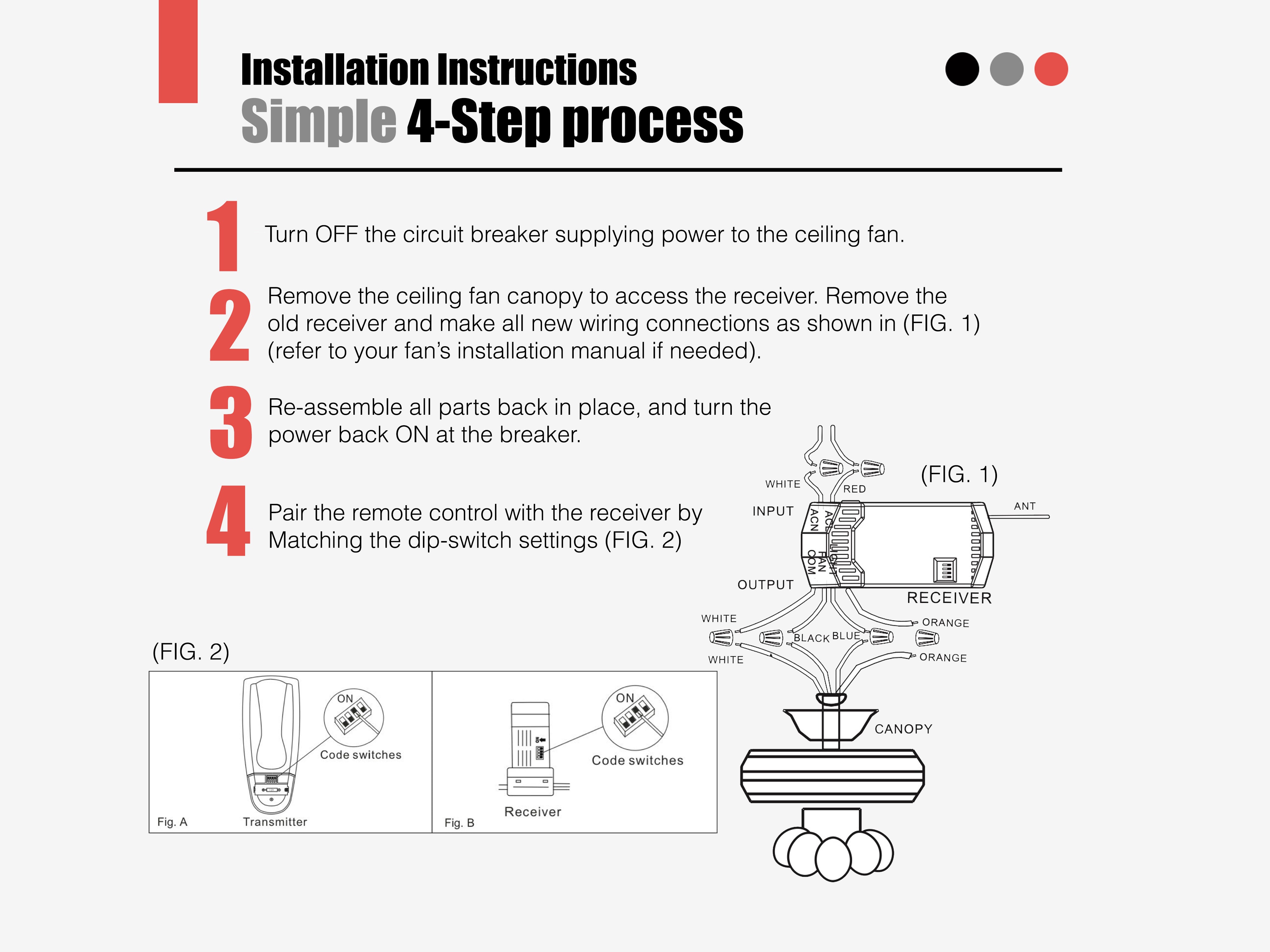 ANDERIC FAN28R Ceiling Fan Remote control receiver for Hampton Bay | AC | 3-Speed | Light | Dimming - FAN28R