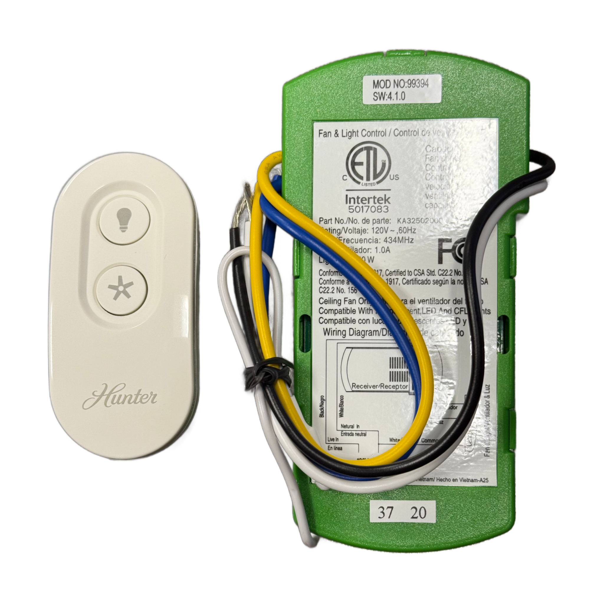 Hunter Universal On/Off Damp Rated Ceiling Fan Remote Control White - 99394 K6018-02