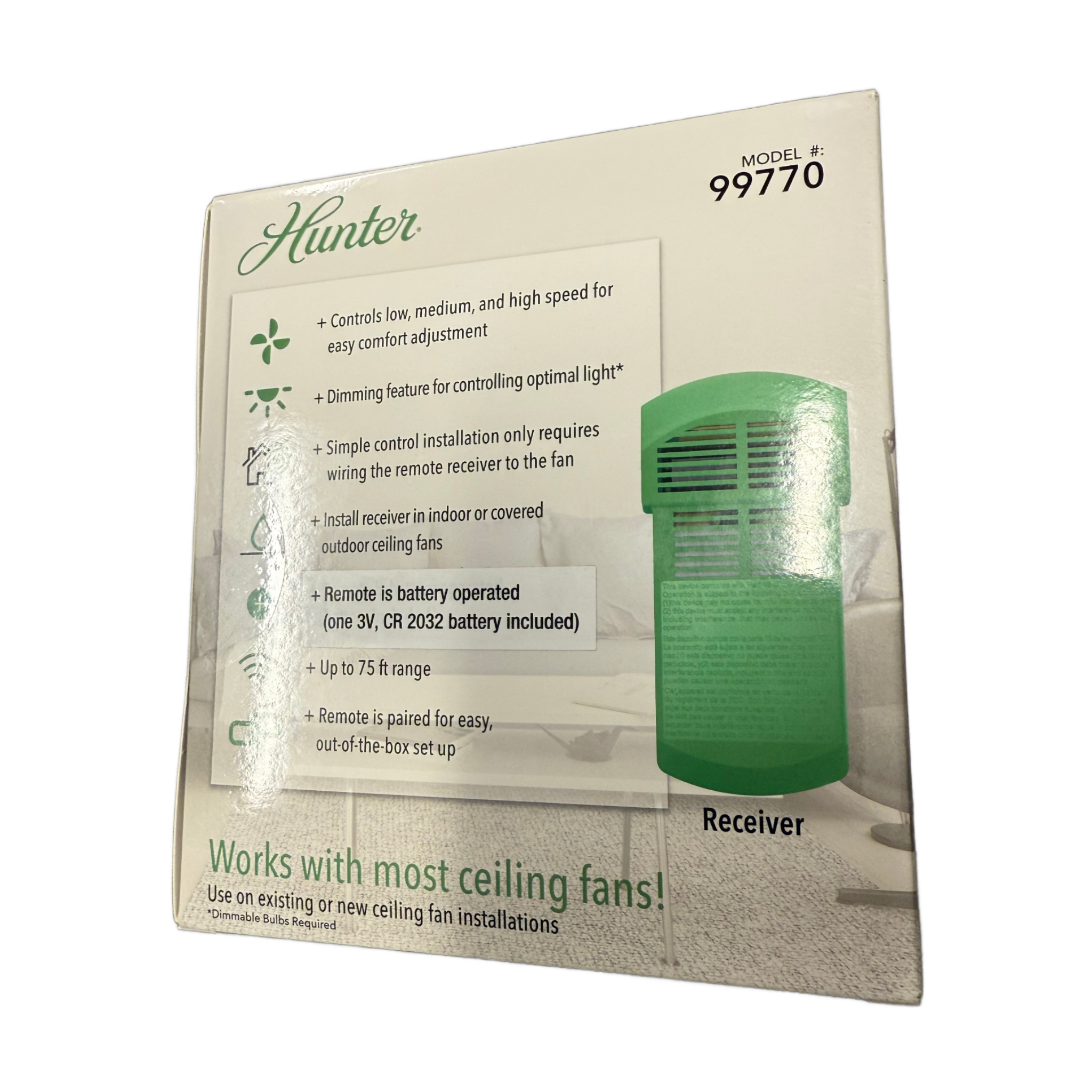 Hunter 99770 3 Speed Universal Ceiling Fan Remote Control Kit