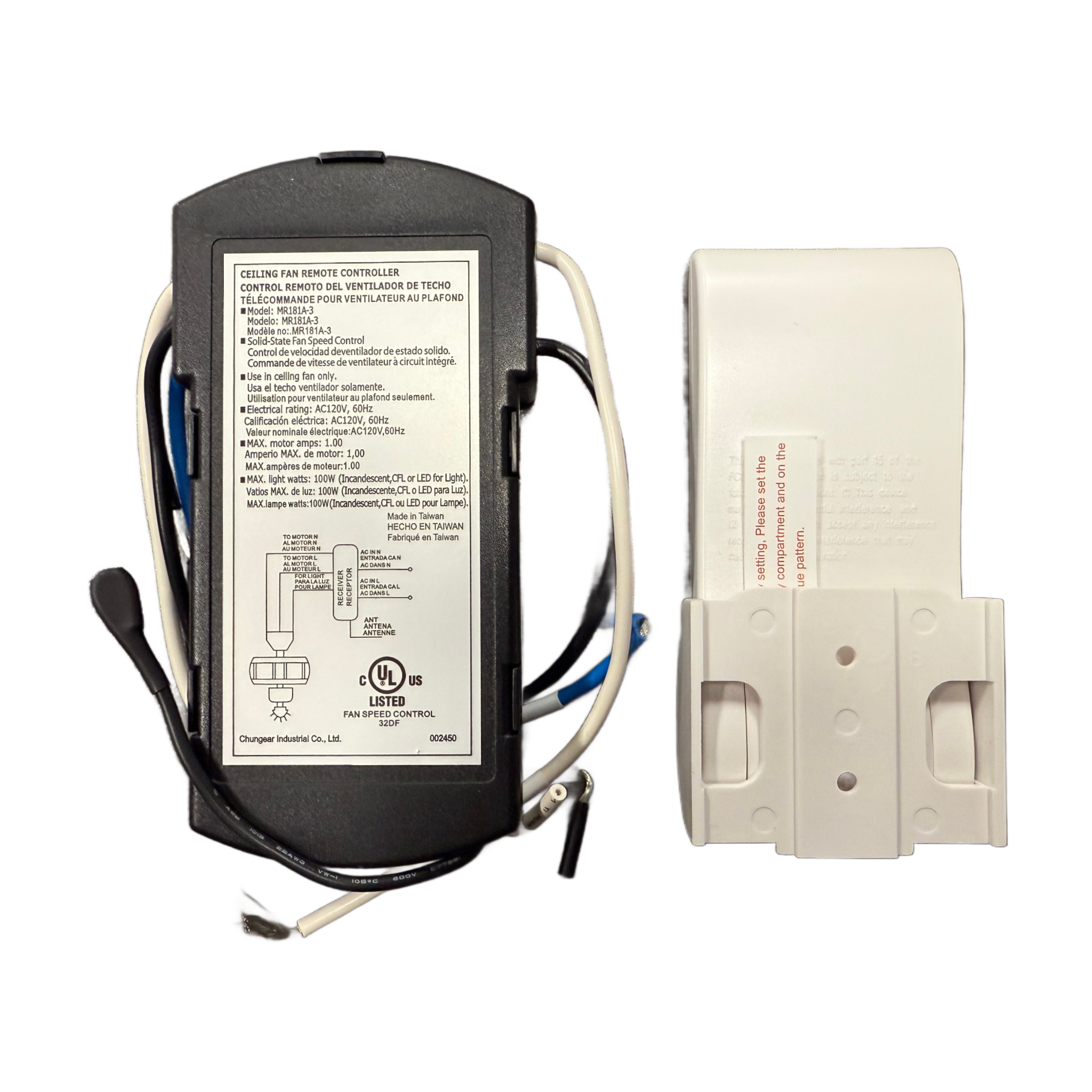 Fanimation 3-Speed Remote Control with Receiver Non-Reversing Kit - KUJCE10611 - CR500