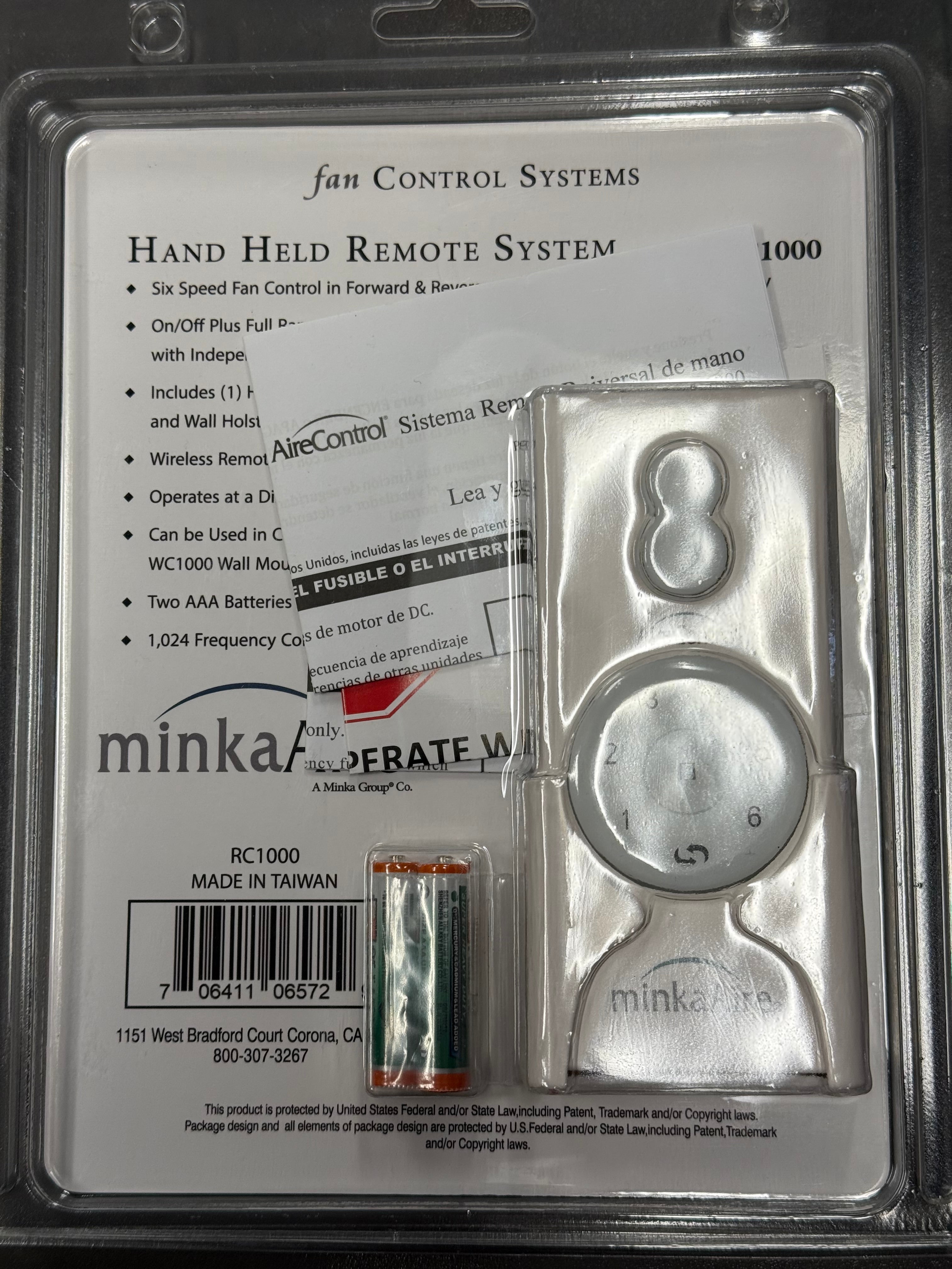 Minka-Aire AireControl 6-Speed Handheld Ceiling Fan Remote Control - White - RC1000, DL-8101T, Y7ZDL8101T