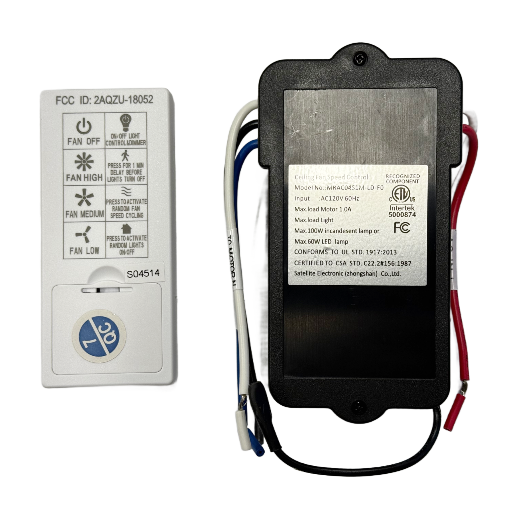 Harbor Breeze Remote Control and Receiver Kit for Summersville Ceiling Fans | 4L000015190, 2AQZU-18052, MRAC04S1M-LD-F0