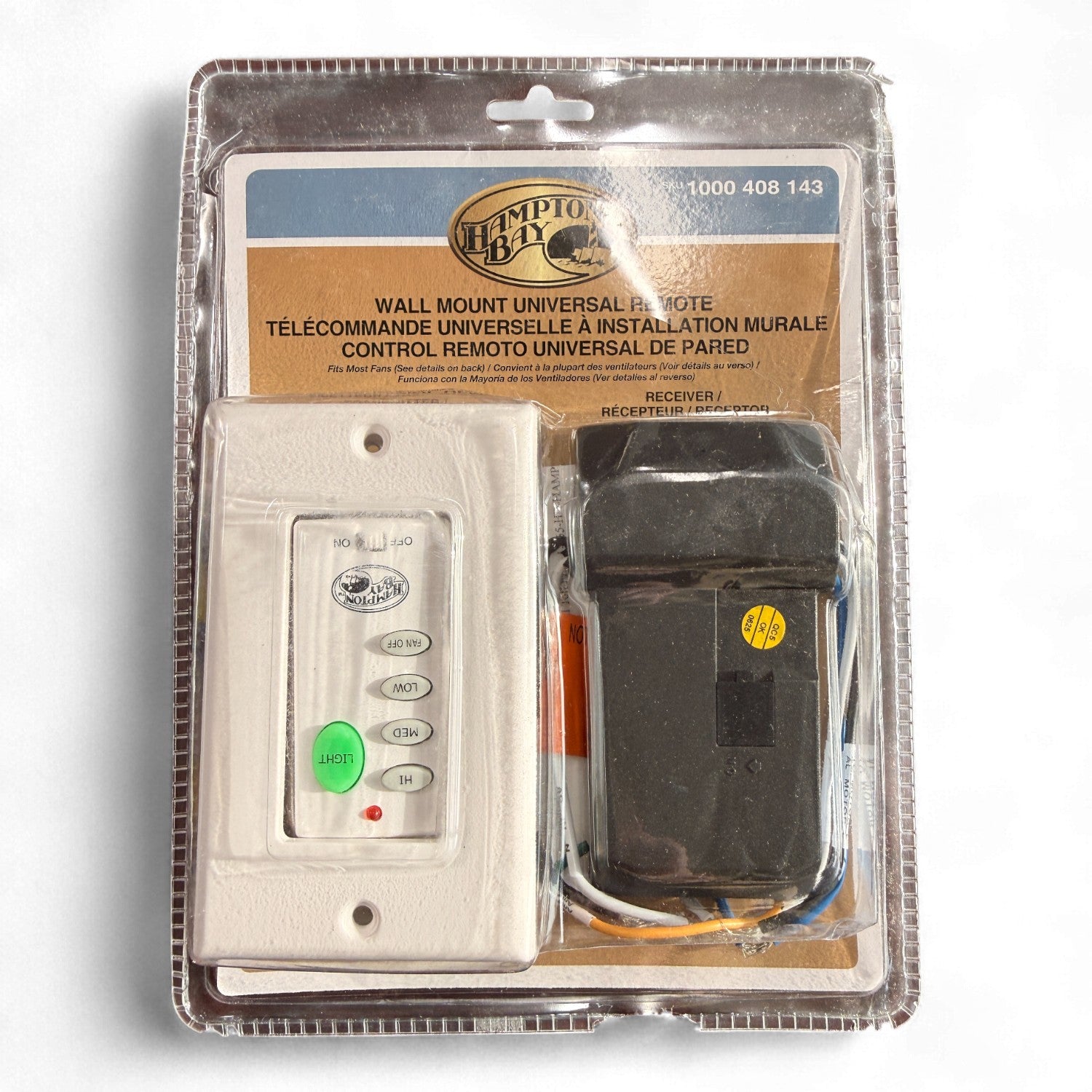 Hampton Bay Universal 3-Speed Wall Plate Remote control Ceiling fan Kit | UC9050H Remote | UC7067RYAI Receiver - 1000408143