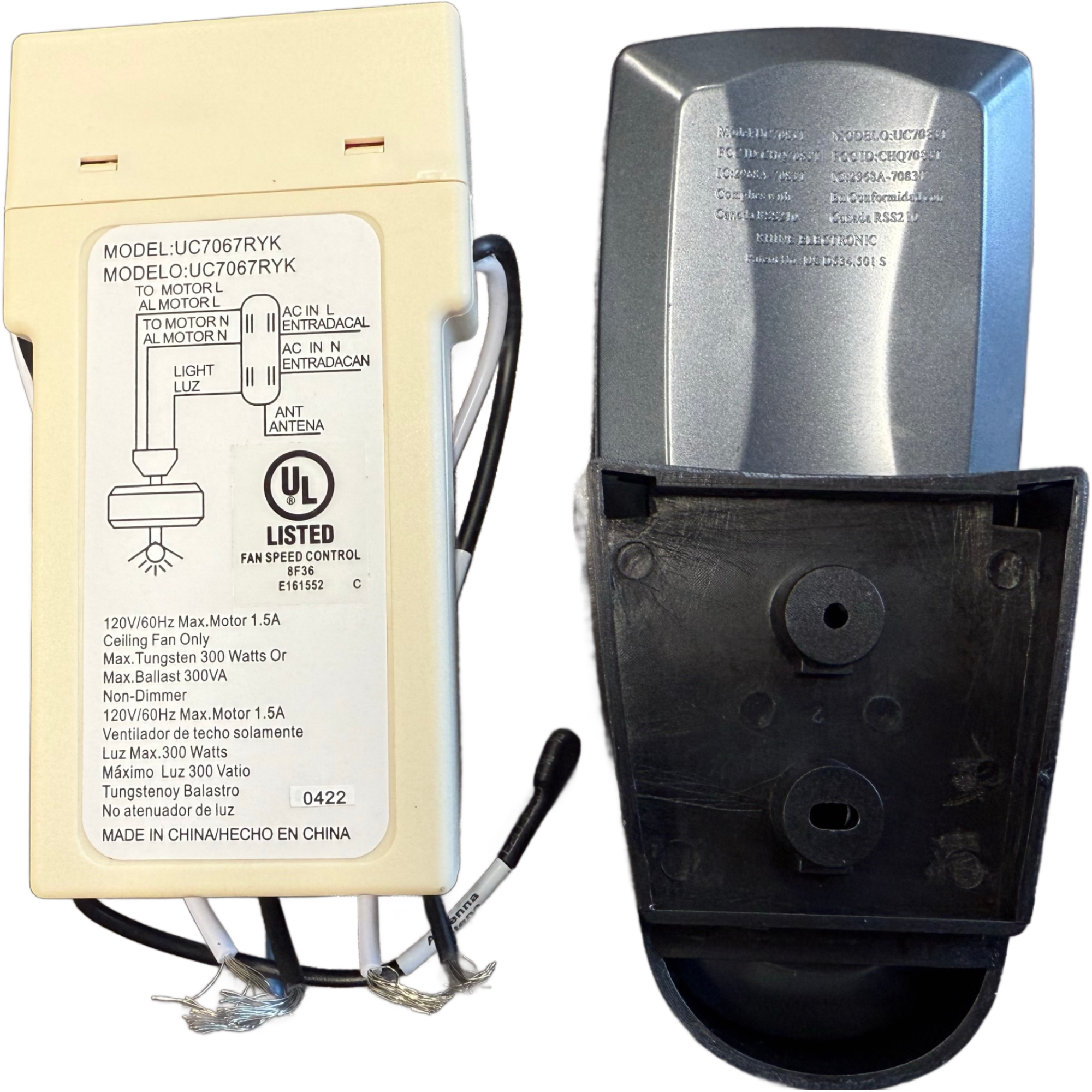 Colección de decoradores del hogar Royal Breeze, control remoto de mano de bronce deslustrado de 60 pulgadas con kit receptor