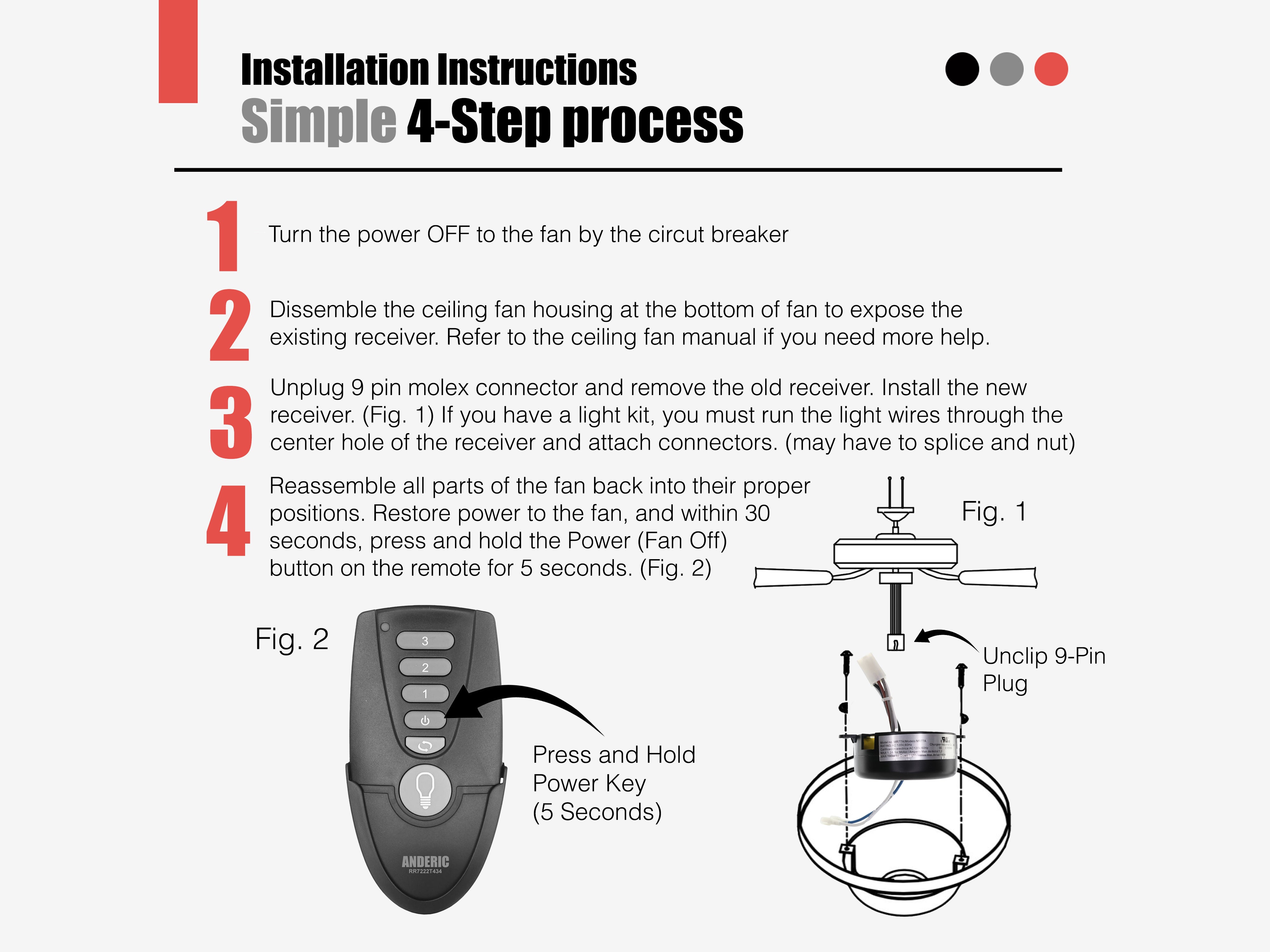 {BACKORDER Ships In February} Anderic RRMR77A Replacement Ceiling Fan Receiver for Altura 68 Inch Ceiling Fan MR77A
