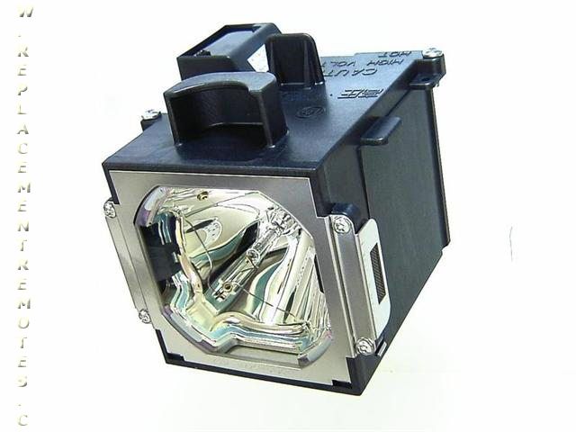 A square-shaped electronic component with a reflective interior, encased in black and silver with a top handle, resembles the premium design of a Generic POA-LMP128 for SANYO Projector Lamp Assembly.
