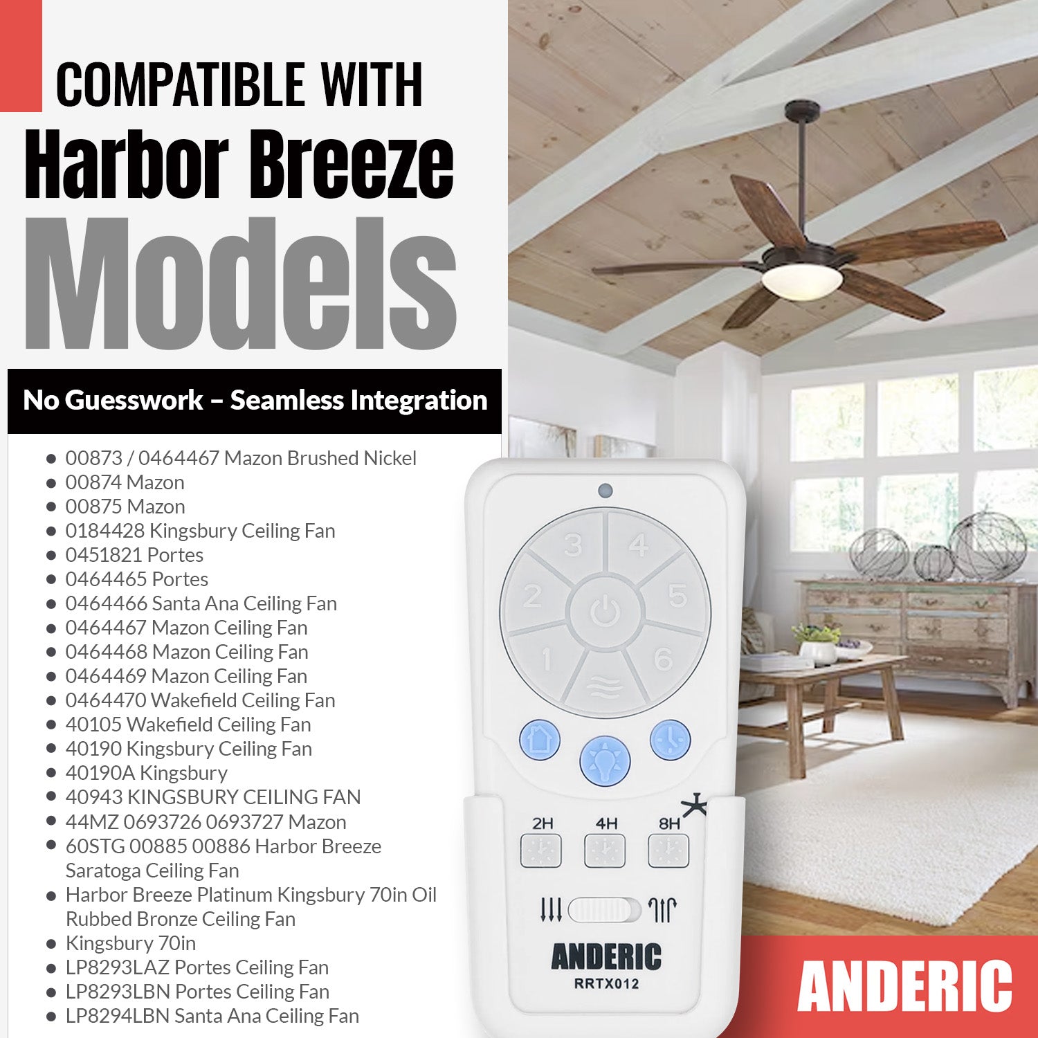 Anderic RRTX012 Replacement Ceiling Fan Remote Control for Harbor Breeze A25-TX012, A25-TX025