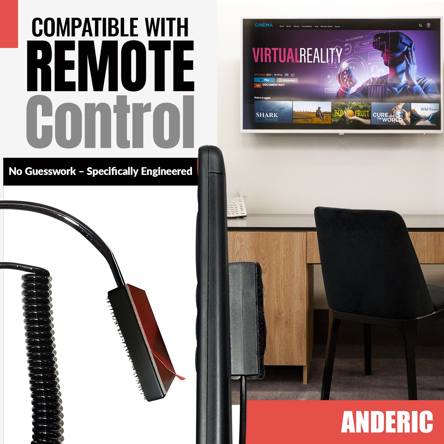 Anderic CBL02 Universal Security Cable Tether for Remote Controls