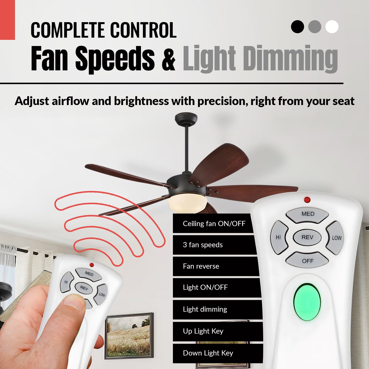 Anderic RR7080T (UC7080T) Ceiling Fan Remote Control for Hampton Bay | CHQ7080T | Up Light | Down Light | Reverse