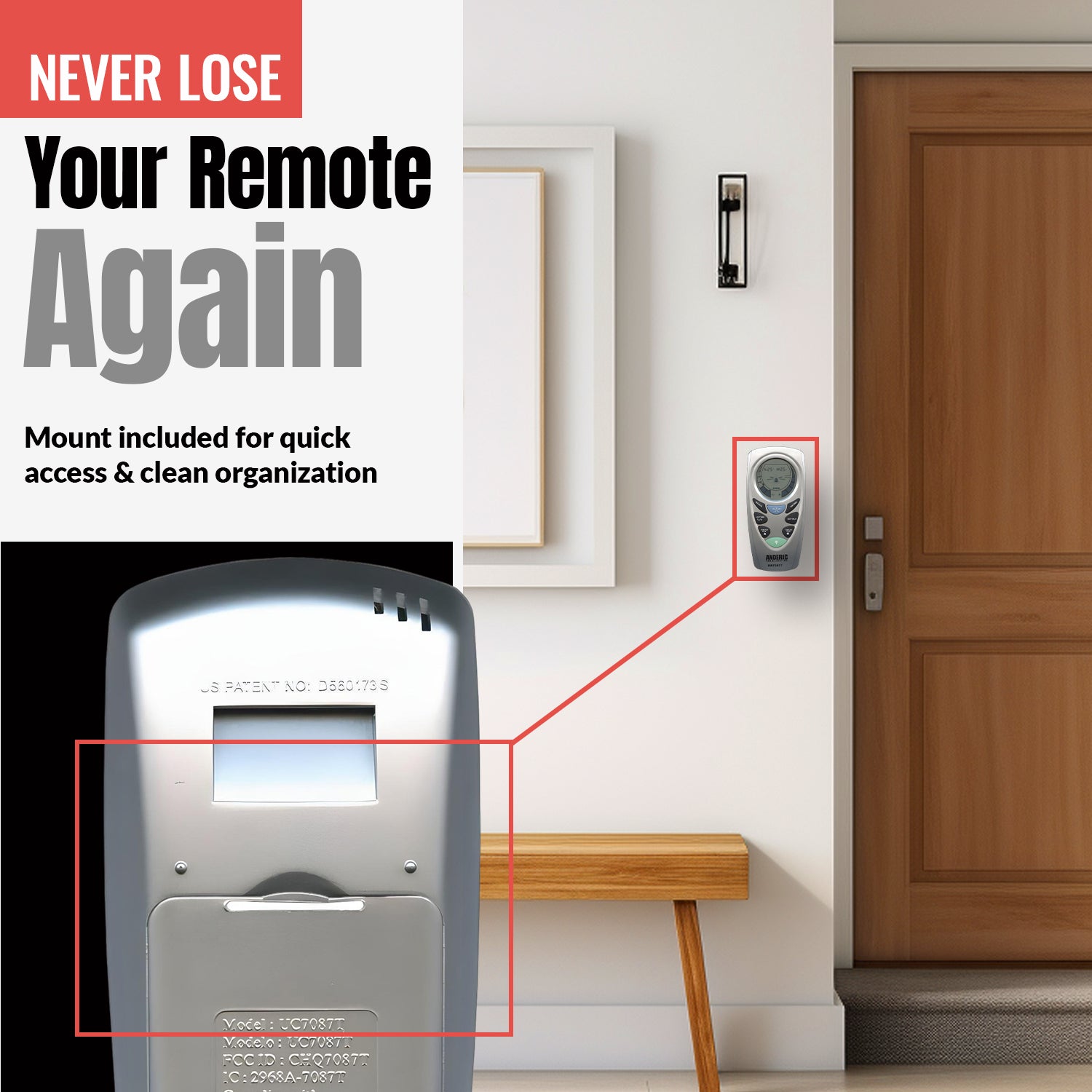 Télécommande de ventilateur de plafond Anderic UC7087T avec minuterie pour Hampton Bay