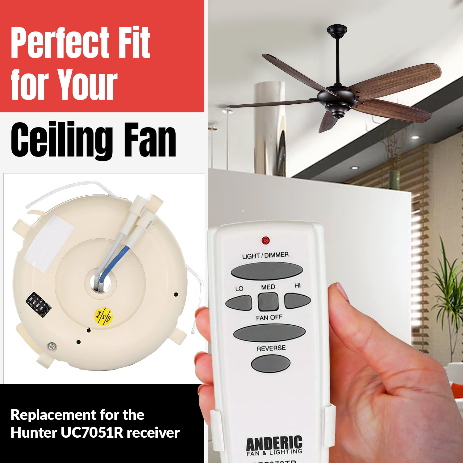 Anderic RR7078TR/UC7051R Replacement Ceiling Fan Kit for Hampton Bay and Others
