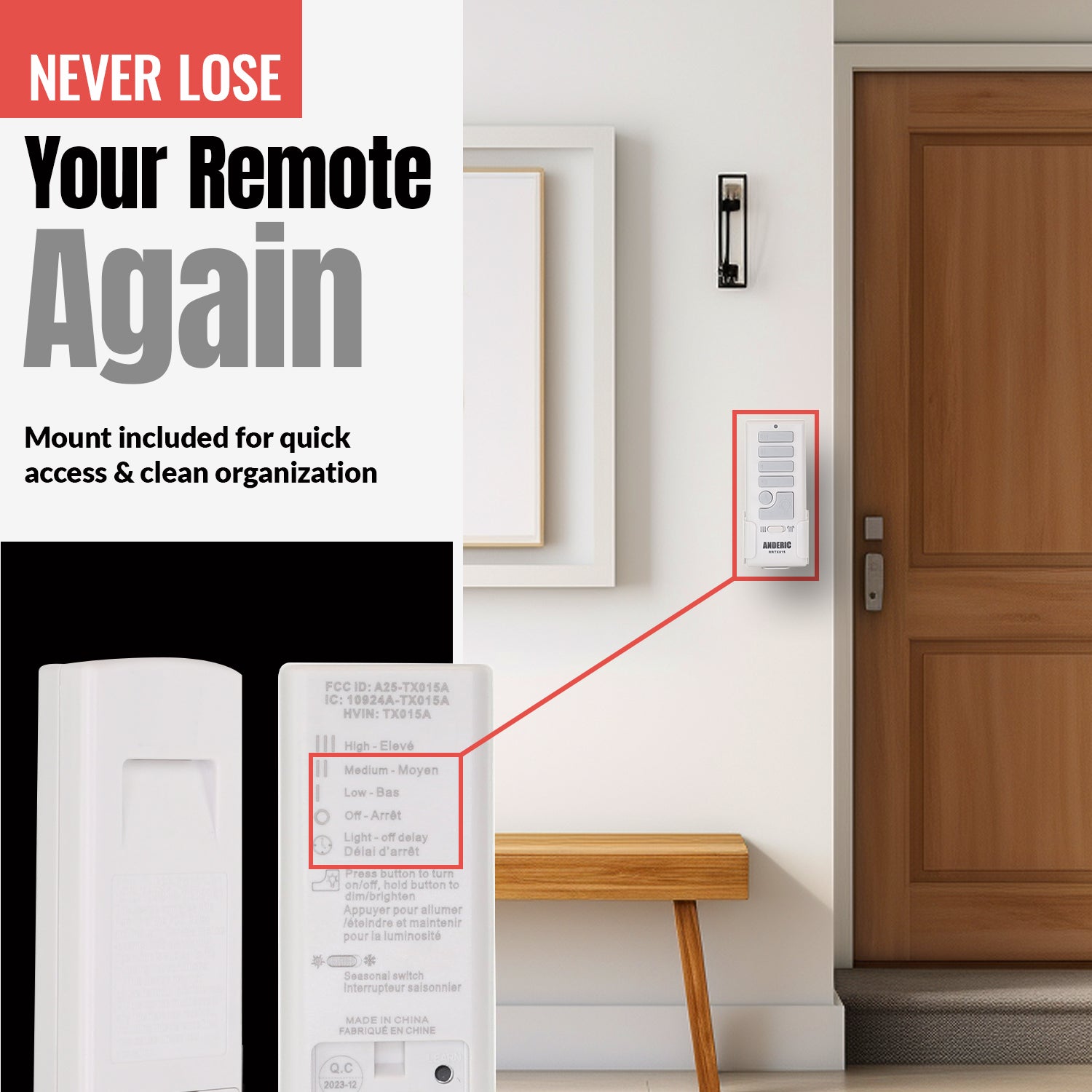 Télécommande Anderic A25-TX015A pour ventilateur de plafond Harbor Breeze - RRTX015