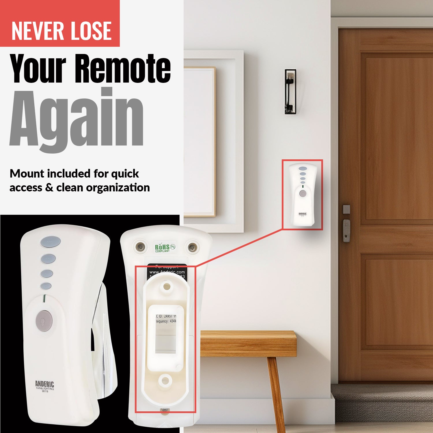 Télécommande Anderic 99119 pour ventilateur de plafond Hunter