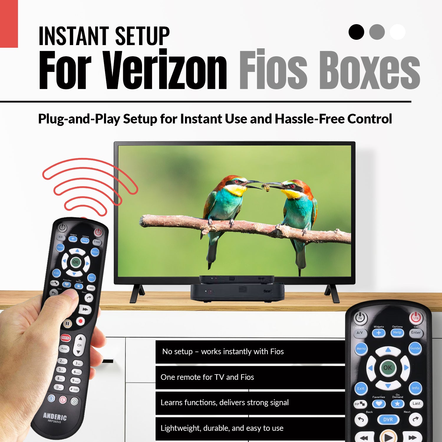 Anderic RRP265V5 Replacement 2-Device Universal Remote Control for Verizon FiOS Cable - P265v5