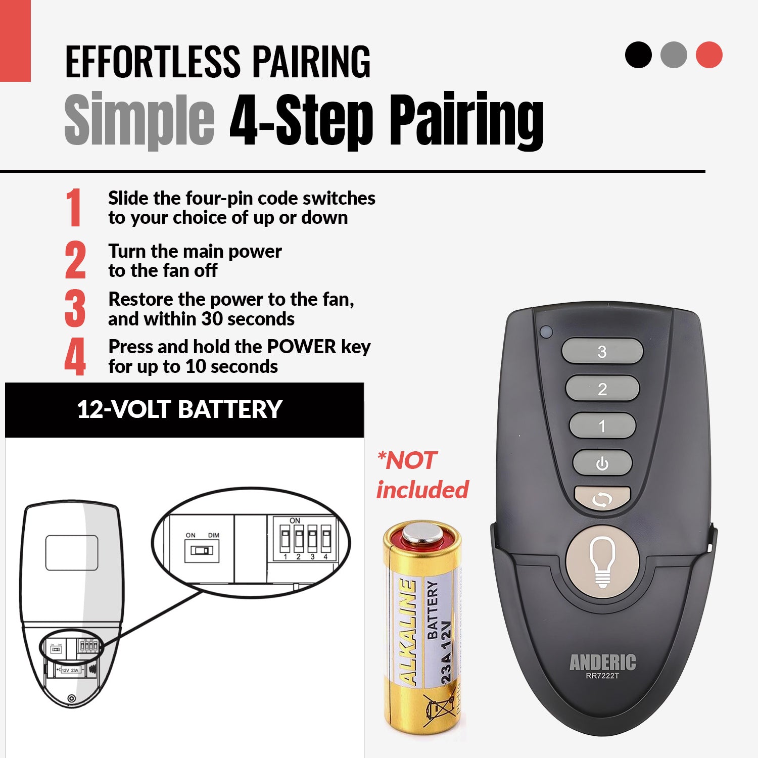 Control remoto Anderic UC7222T/CHQ7222T para ventilador de techo Hampton Bay