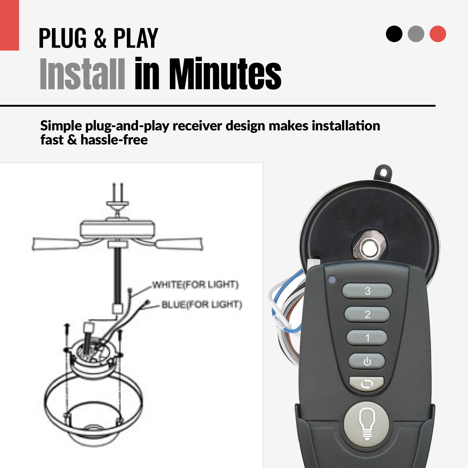 Télécommande pour ventilateur de plafond Altura 68 pouces (modèle Anderic MR77A avec RR7222T434 pour Home Decorators Collection)