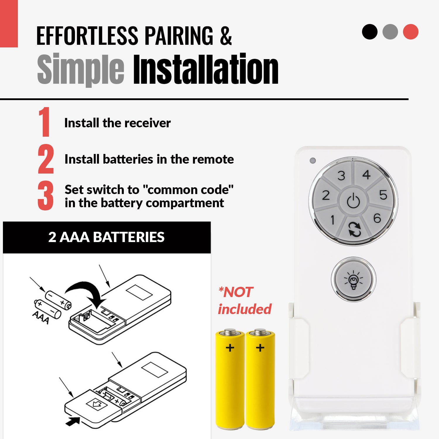 Kit de control remoto para ventilador de techo Anderic DC8-96SG8/DC1 con receptor y control remoto