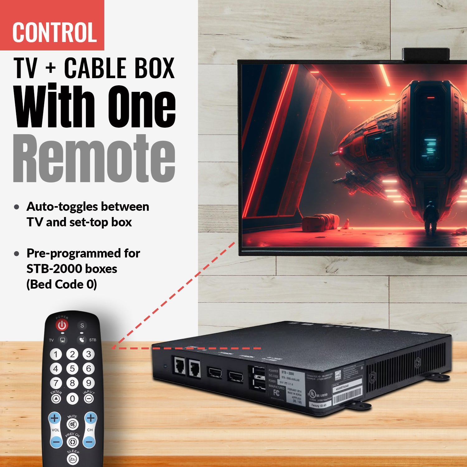 Anderic RRHC100 2-Device Universal Remote Control for Hospitality TV Cable Satellite STB with EzWipe Surface and Learning