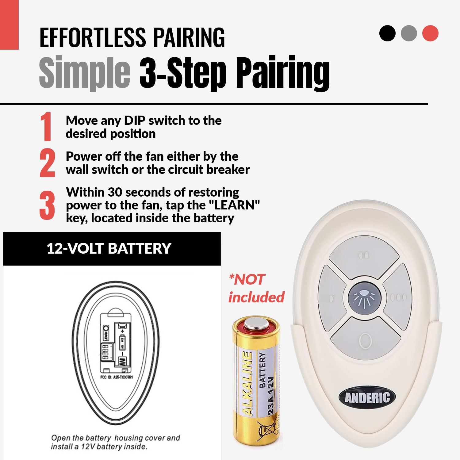 Télécommande Anderic RRTX007 pour ventilateur de plafond Harbor Breeze A25-TX007