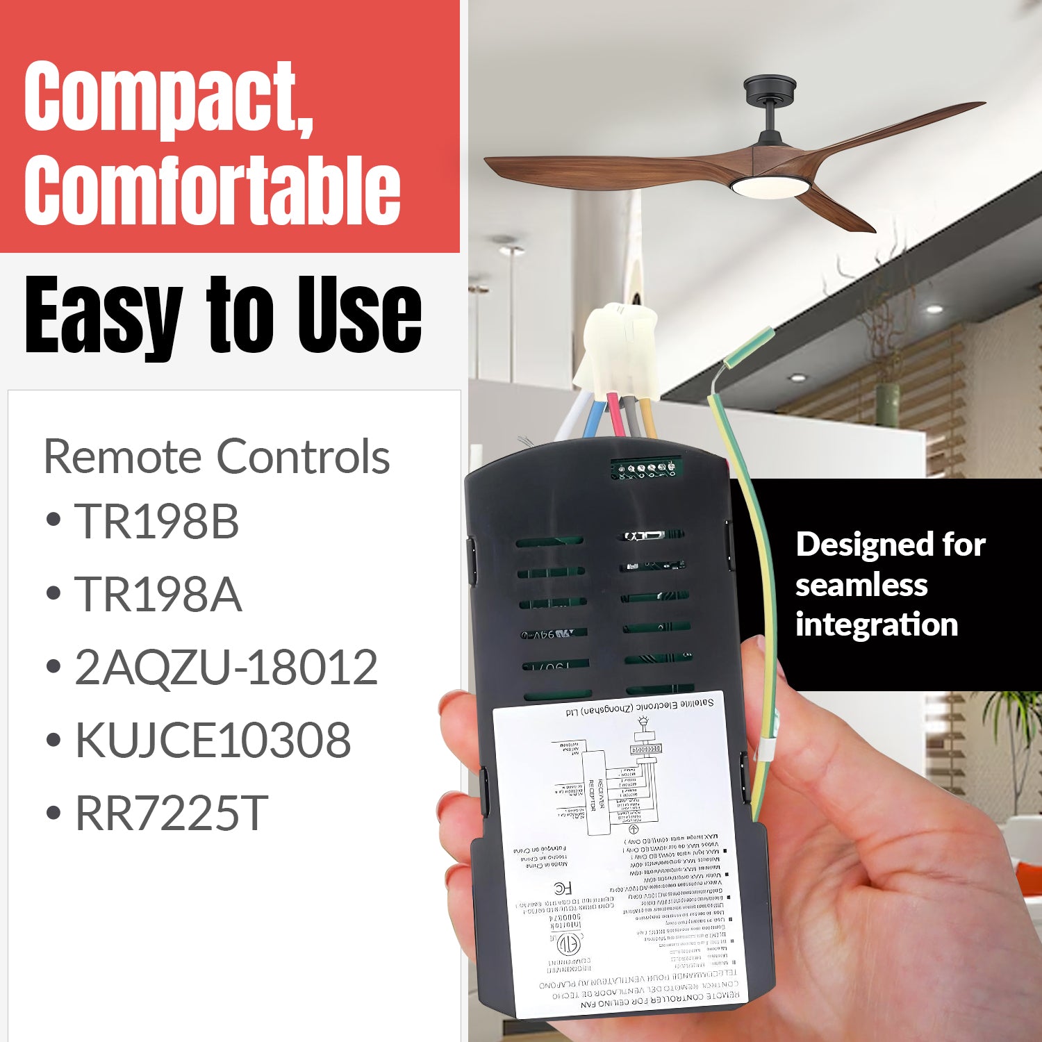 Anderic MR205A-D Replacement Ceiling Fan Receiver for Home Decorators Collection Marlon 66" Inch