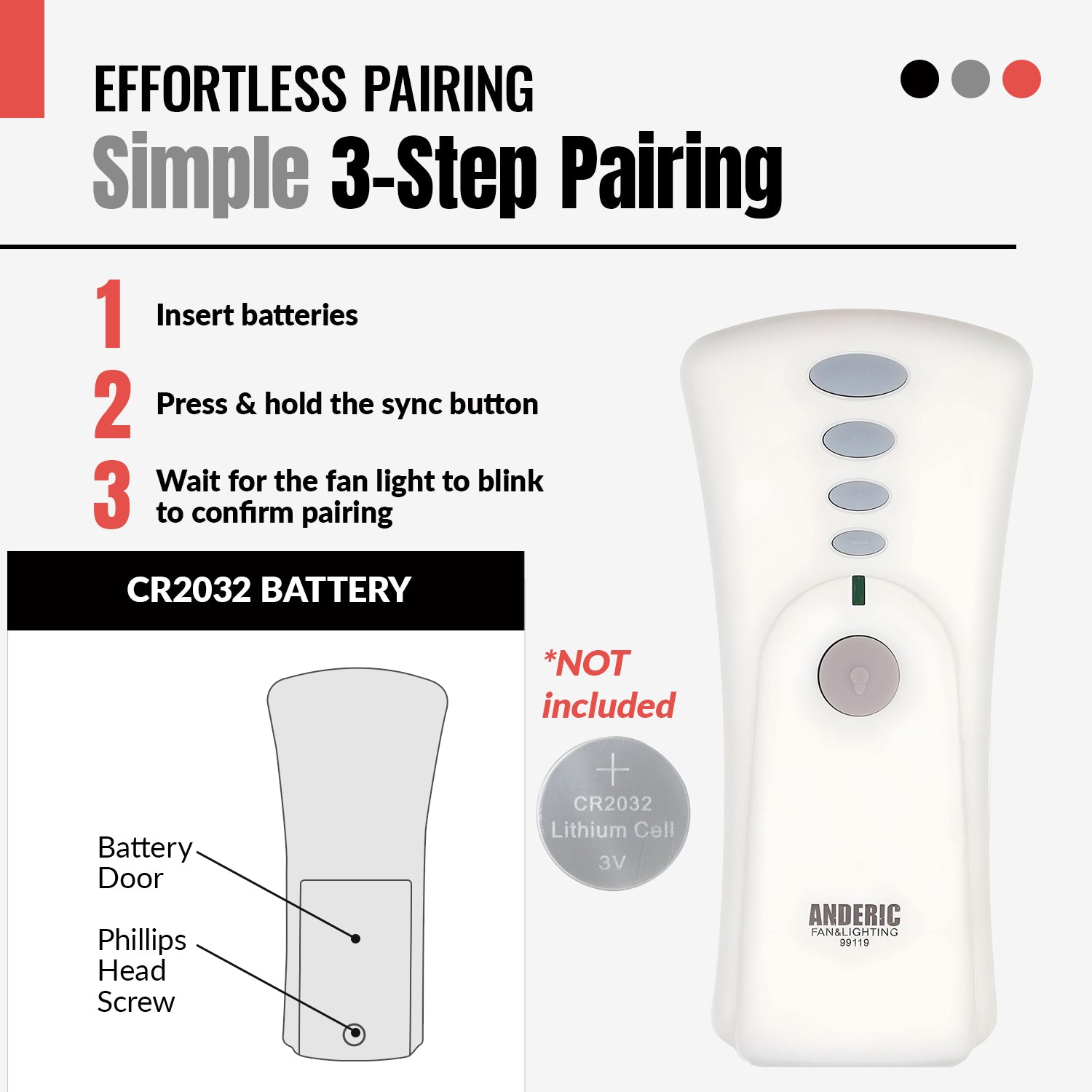 Télécommande Anderic 99119 pour ventilateur de plafond Hunter