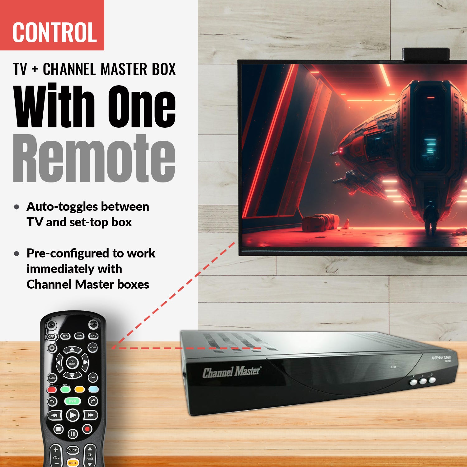 Control remoto Anderic CM7500XRC2 para grabadora de video digital Channel Master DVR - RRCM7500