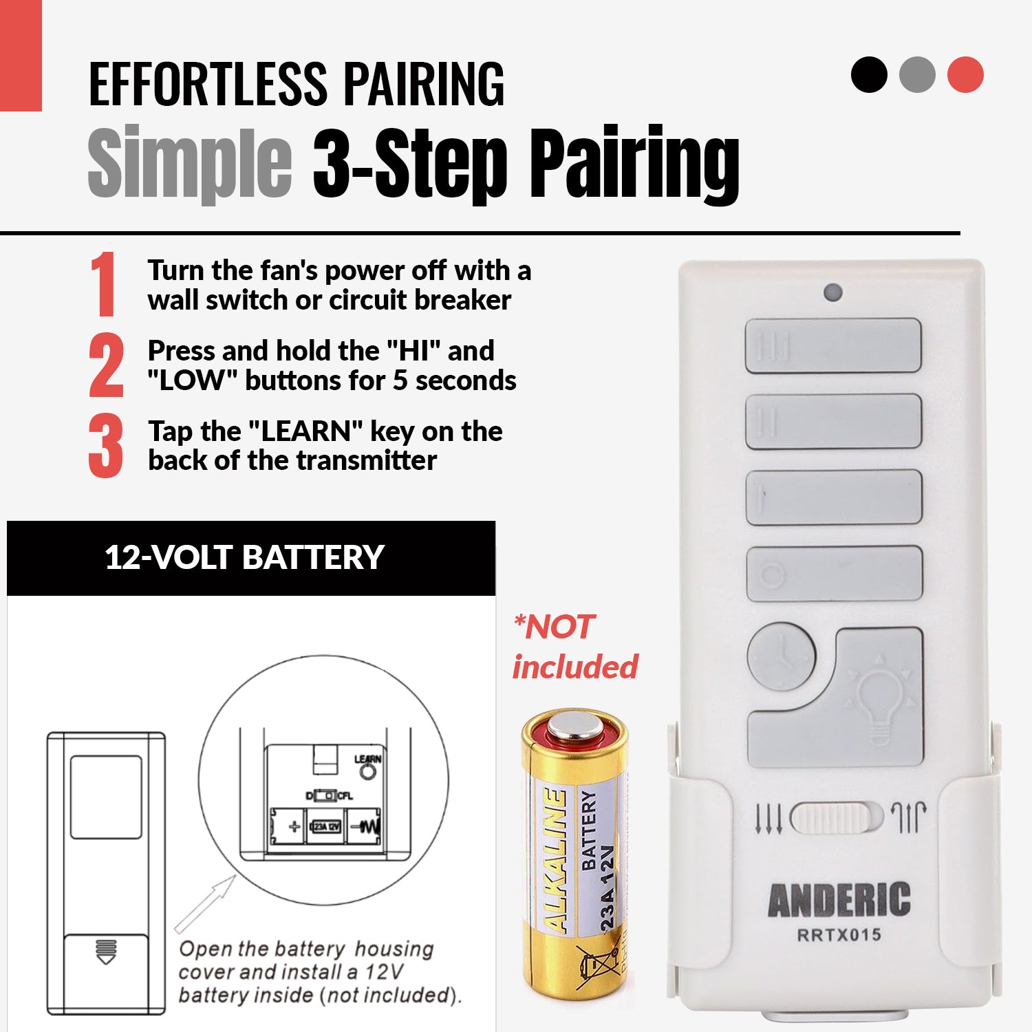 Télécommande Anderic A25-TX015A pour ventilateur de plafond Harbor Breeze - RRTX015
