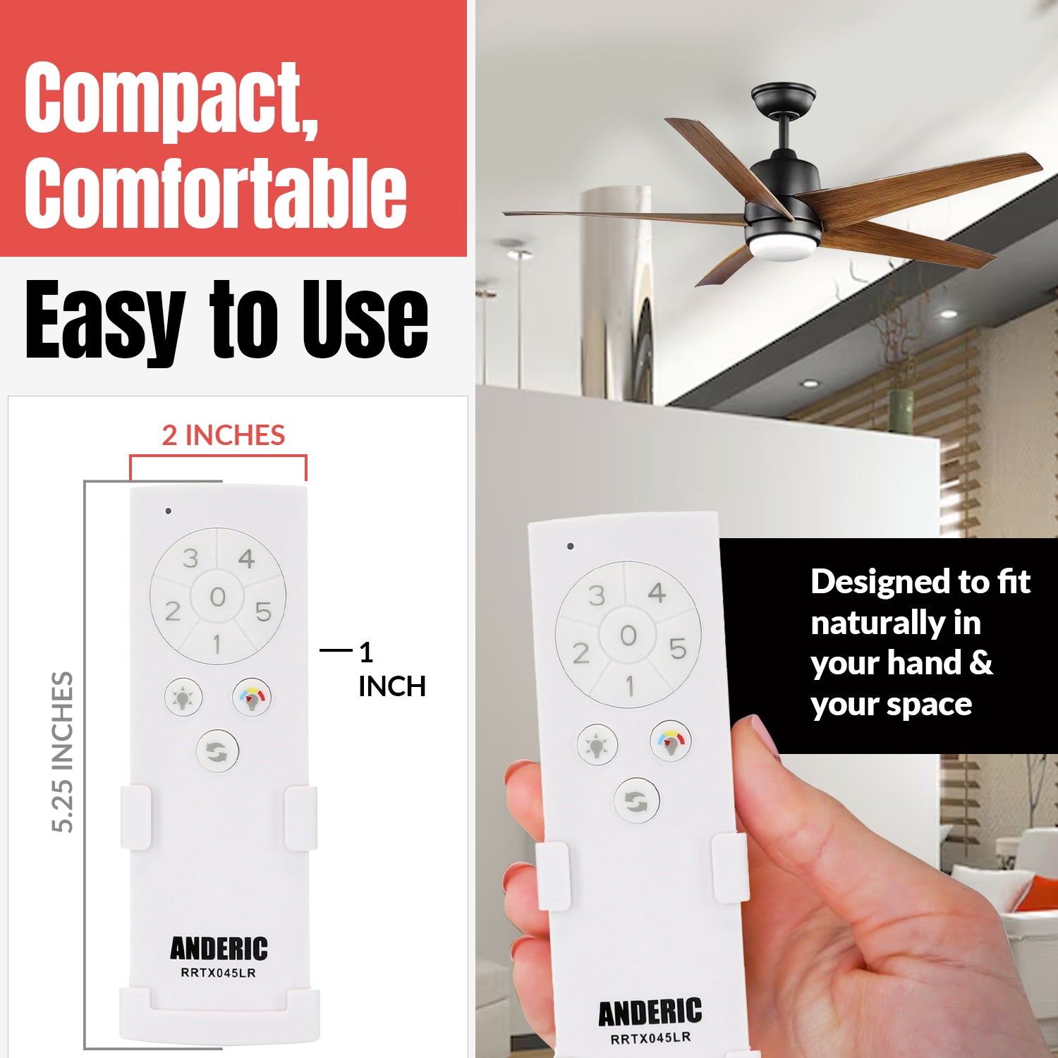 Anderic RRTX045LR Replacement Ceiling Fan Remote Control for Home Decorators Collection A25-TX045-LR