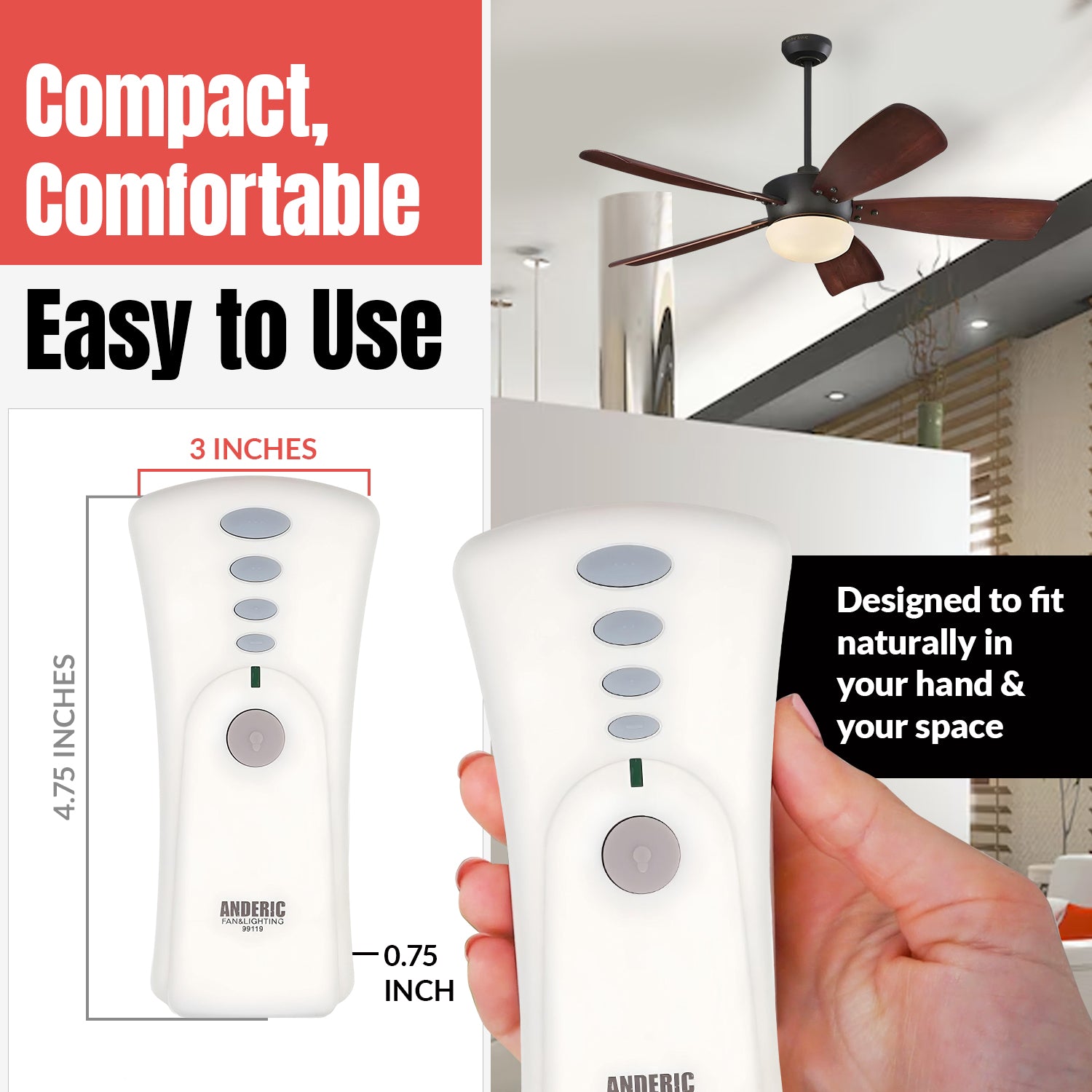 Télécommande Anderic 99119 pour ventilateur de plafond Hunter