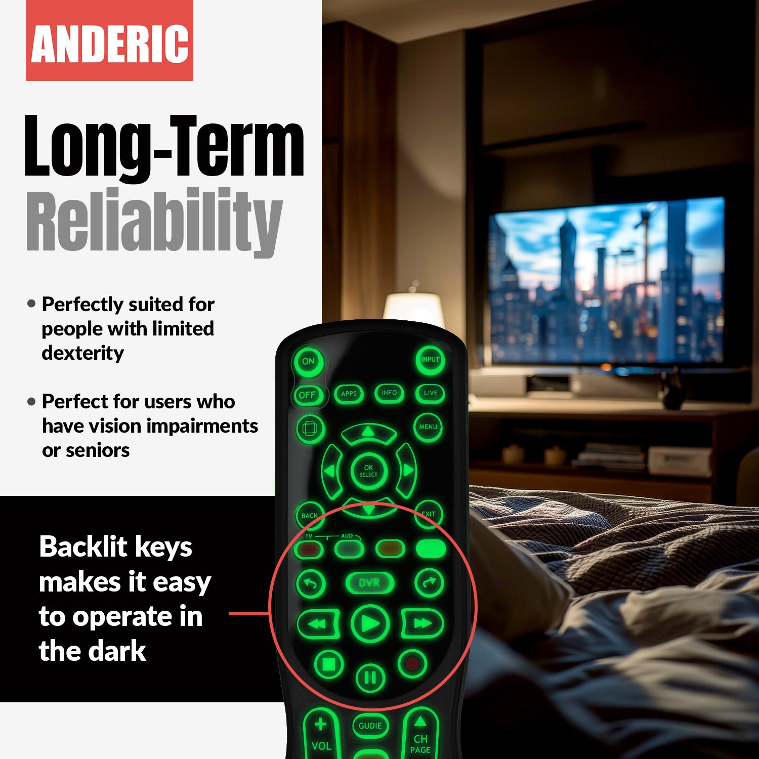 Control remoto Anderic CM7500XRC2 para grabadora de video digital Channel Master DVR - RRCM7500