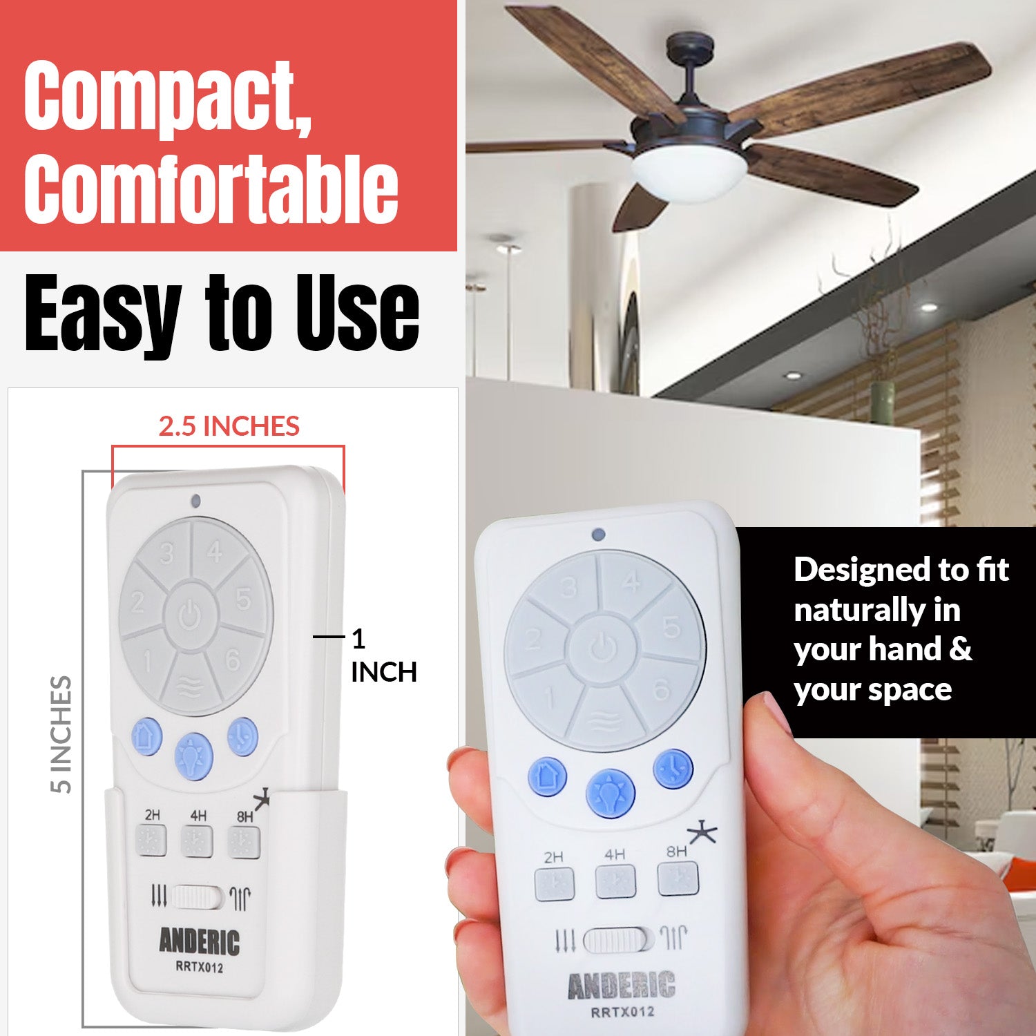 Anderic RRTX012 Replacement Ceiling Fan Remote Control for Harbor Breeze A25-TX012, A25-TX025