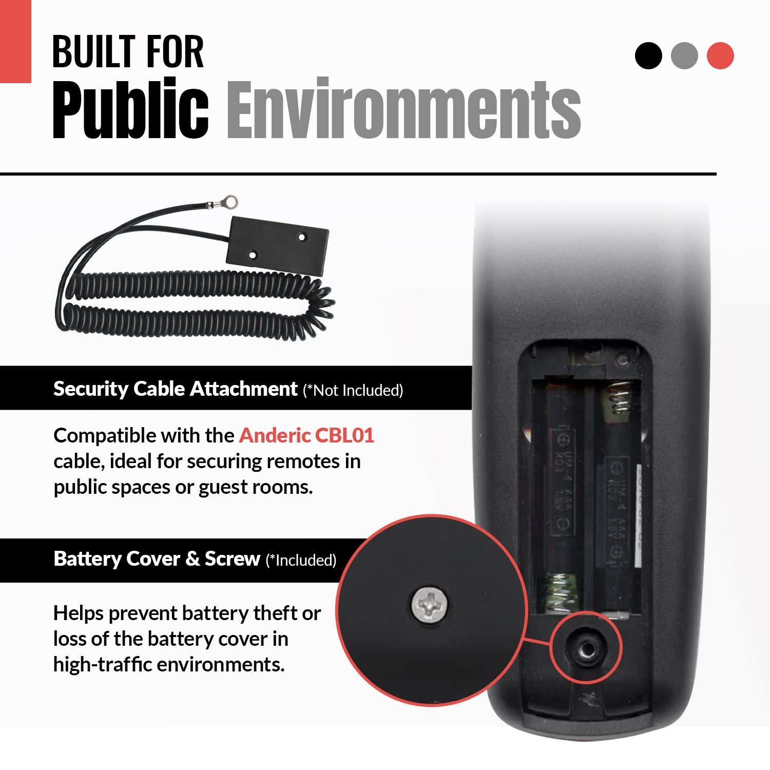 Anderic RRHC100 2-Device Universal Remote Control for Hospitality TV Cable Satellite STB with EzWipe Surface and Learning