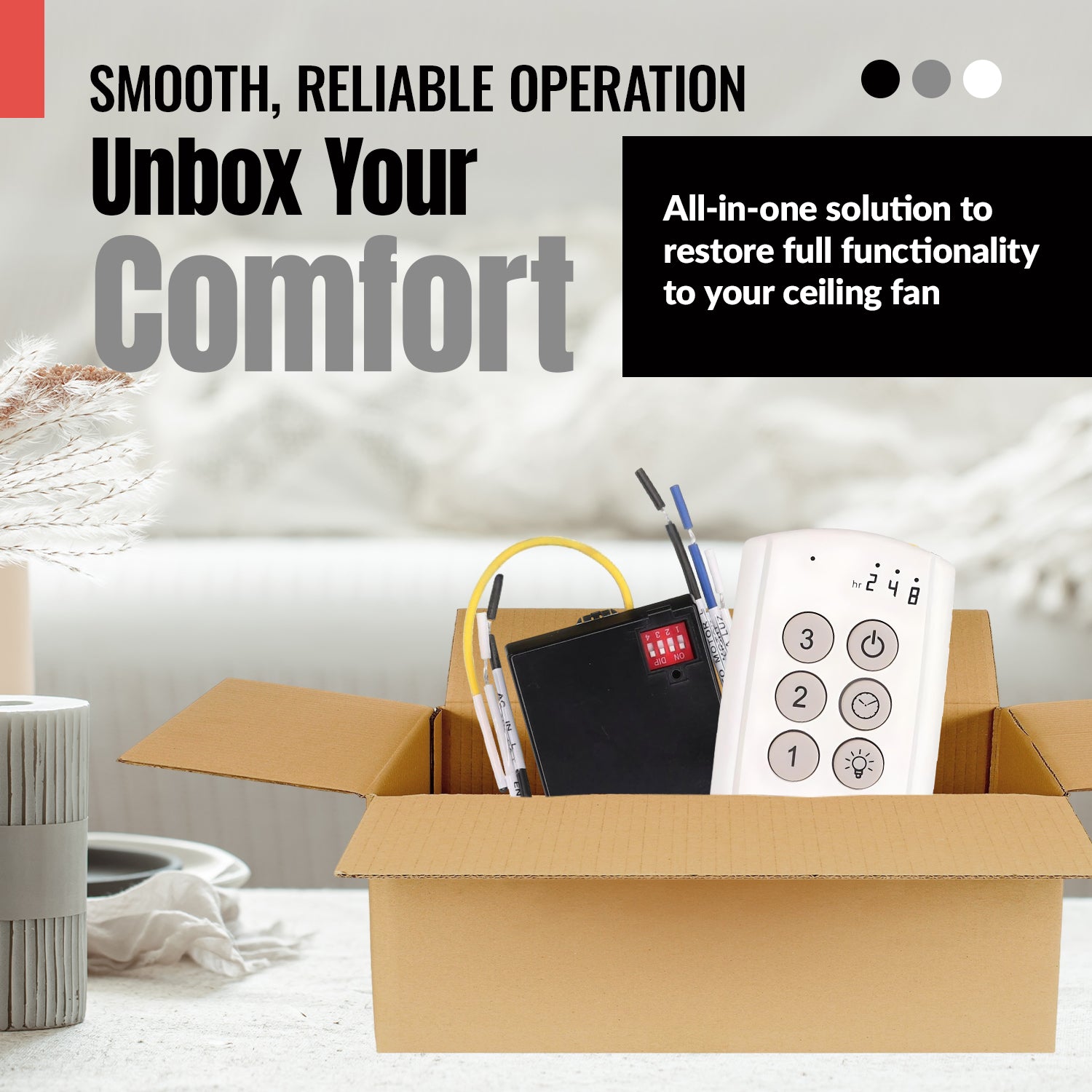 Anderic 63T-AC83T-KIT Universal Add-on Remote Control Kit for LED 3-Speed Ceiling Fans