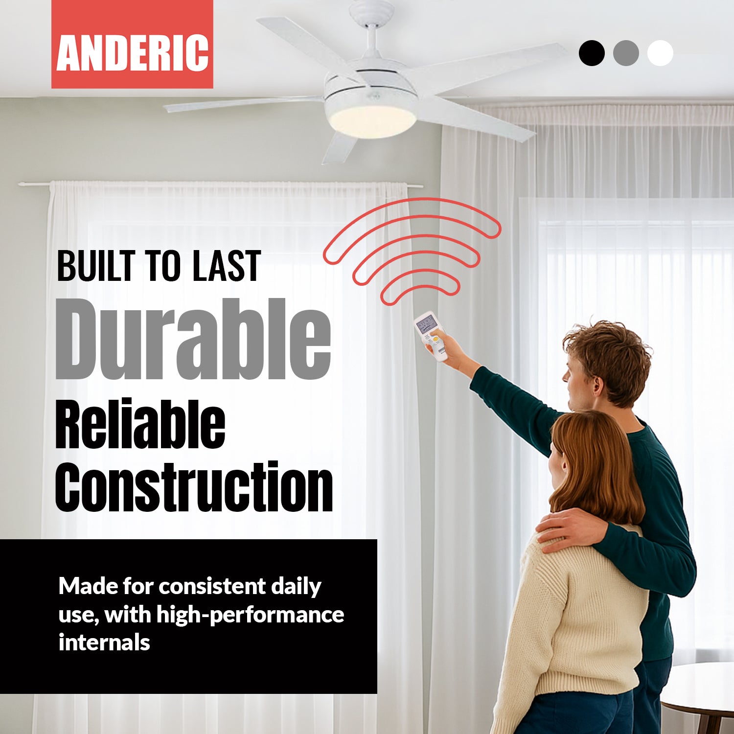 Télécommande pour ventilateur de plafond Anderic RR7096TR (CHQ8BT7096T / CHQ7096T) avec fonction marche arrière