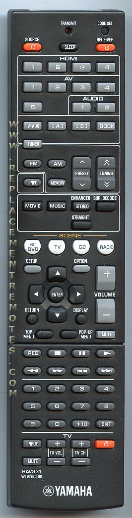 Yamaha RAV331 Receiver Remote Control