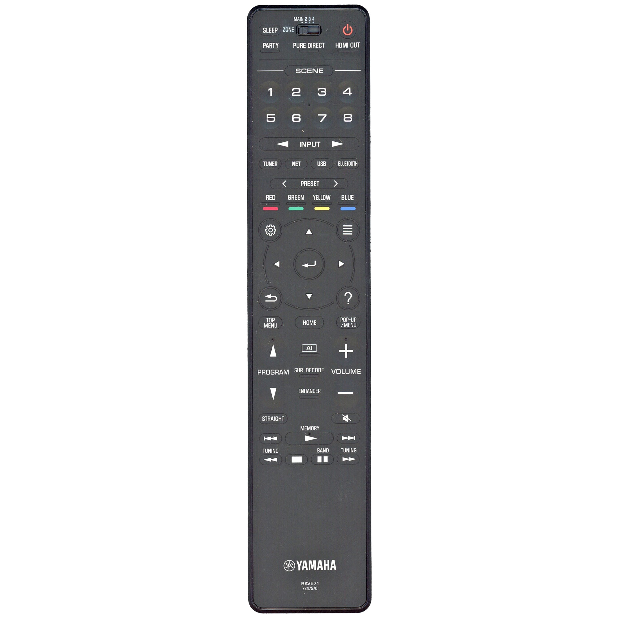 Yamaha RAV571 A/V Receiver Remote Control | Touch Backlighting | Metal | Water resistant - ZZ475700