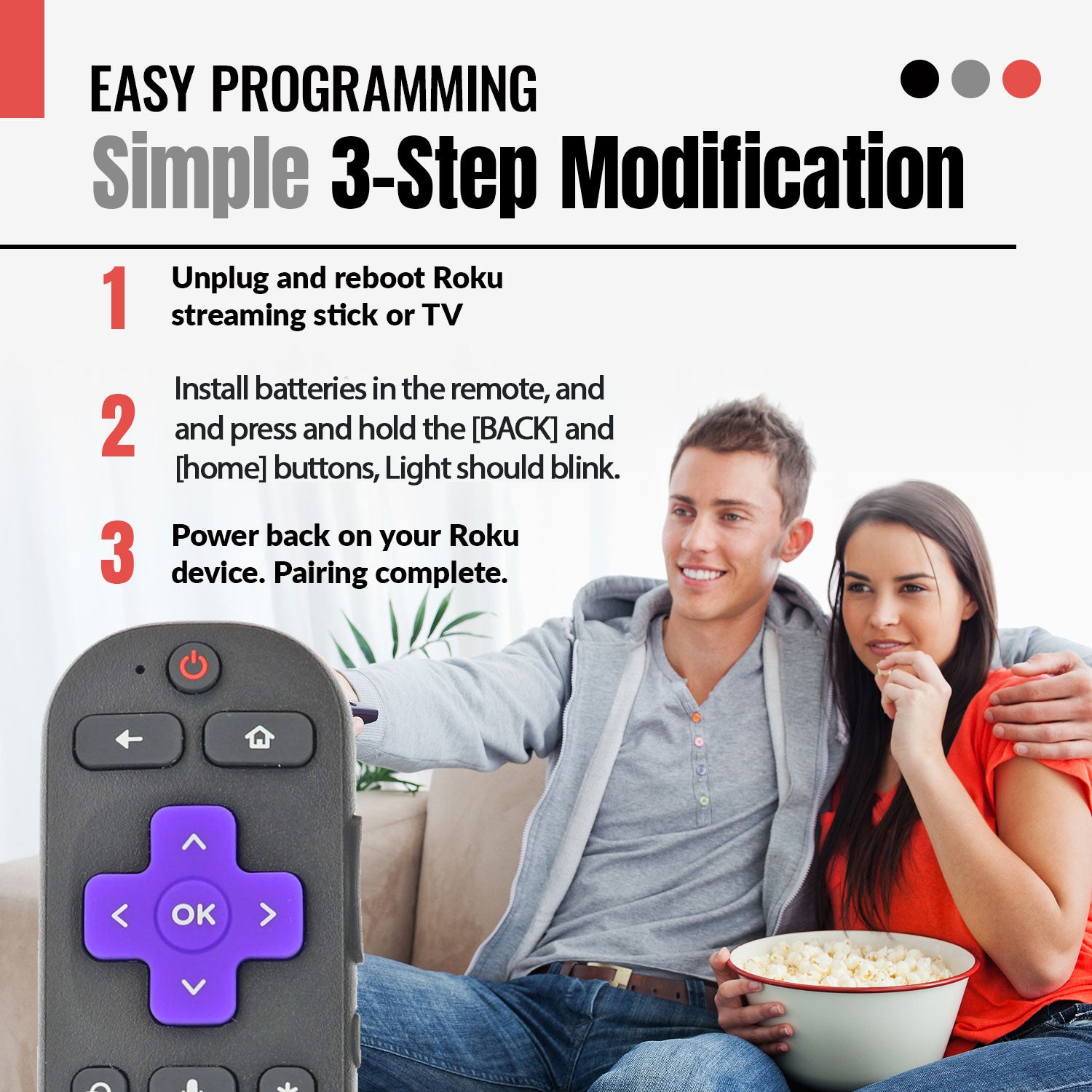 Anderic RC-GZ1 Universal Remote Control for Roku Streaming Stick, StreamBar, and TV | RCFA5 RCGZ1